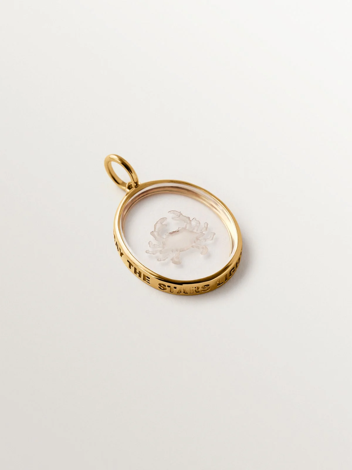 Charm Cáncer de plata 925 bañada en oro amarillo de 18K y cristal de roca