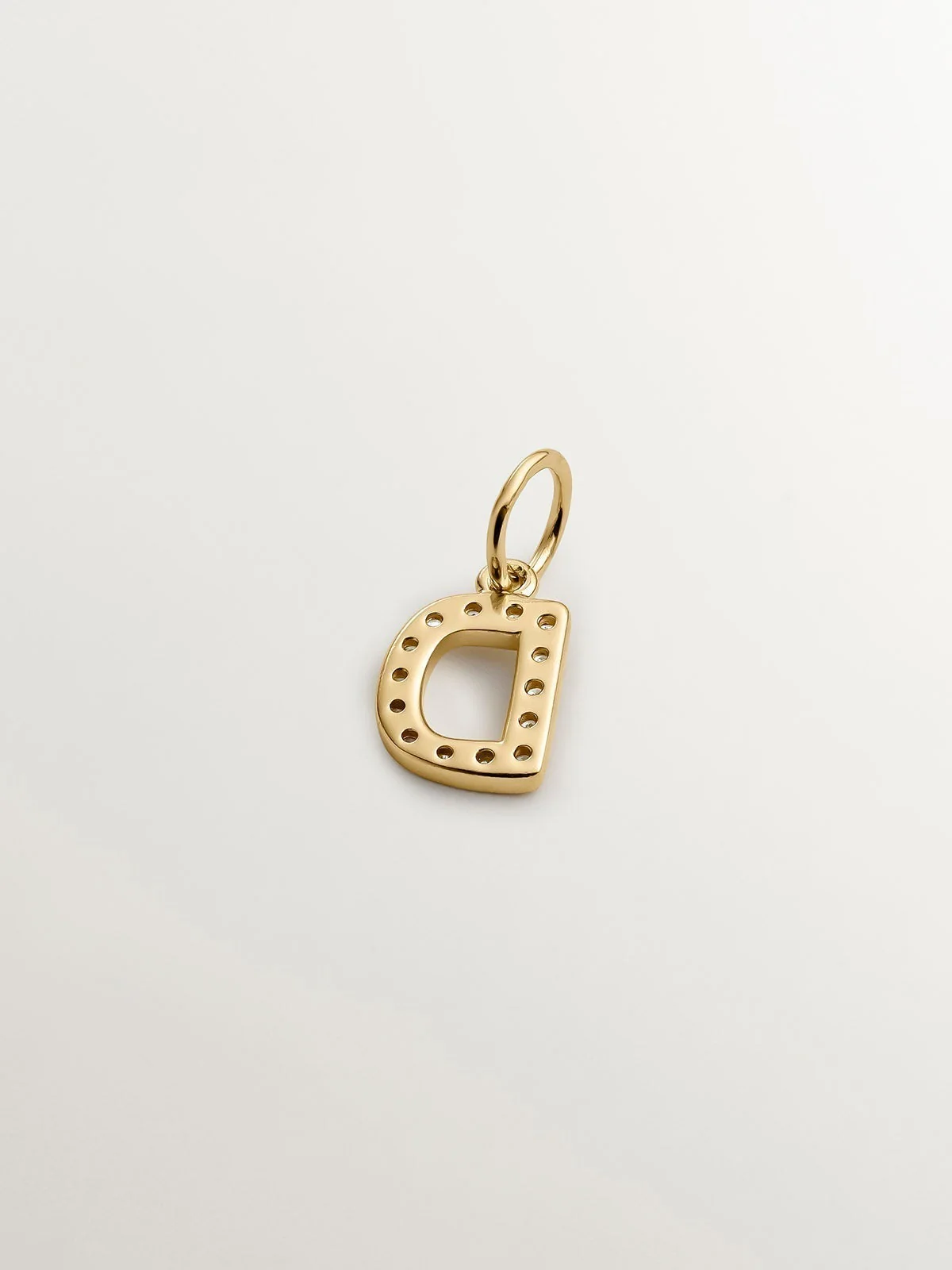 Charm de plata 925 bañada en oro amarillo de 18K y topacios blancos inicial D - Image 3