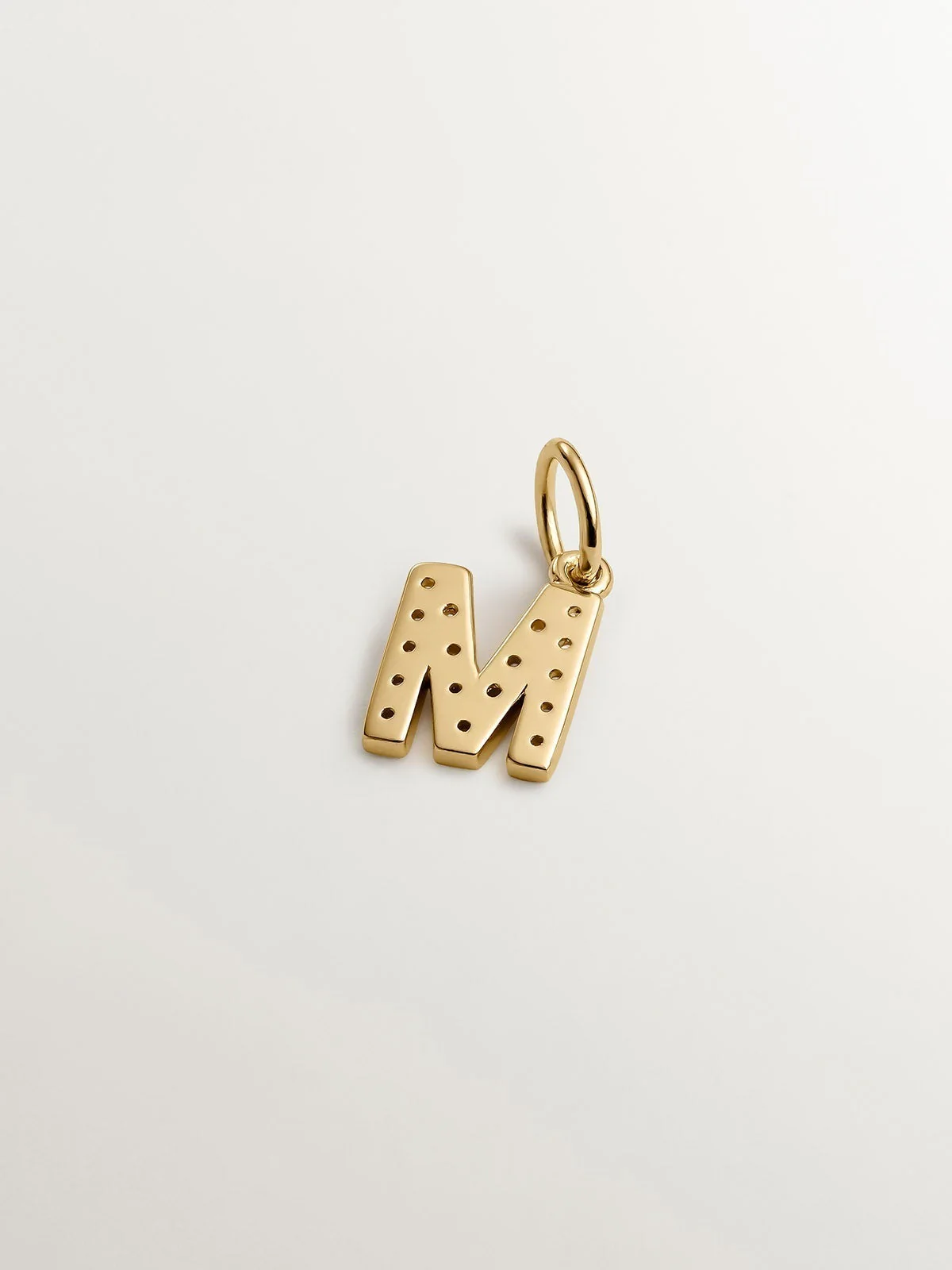 Charm de plata 925 bañada en oro amarillo de 18K y topacios blancos inicial M - Image 3