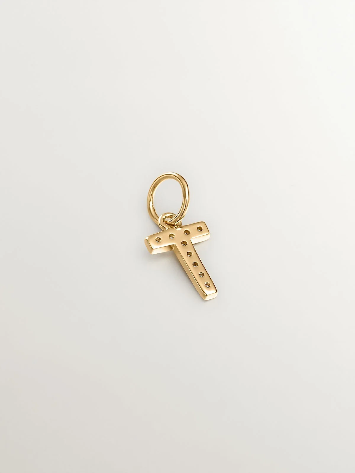 Charm de plata 925 bañada en oro amarillo de 18K y topacios blancos inicial T - Image 2