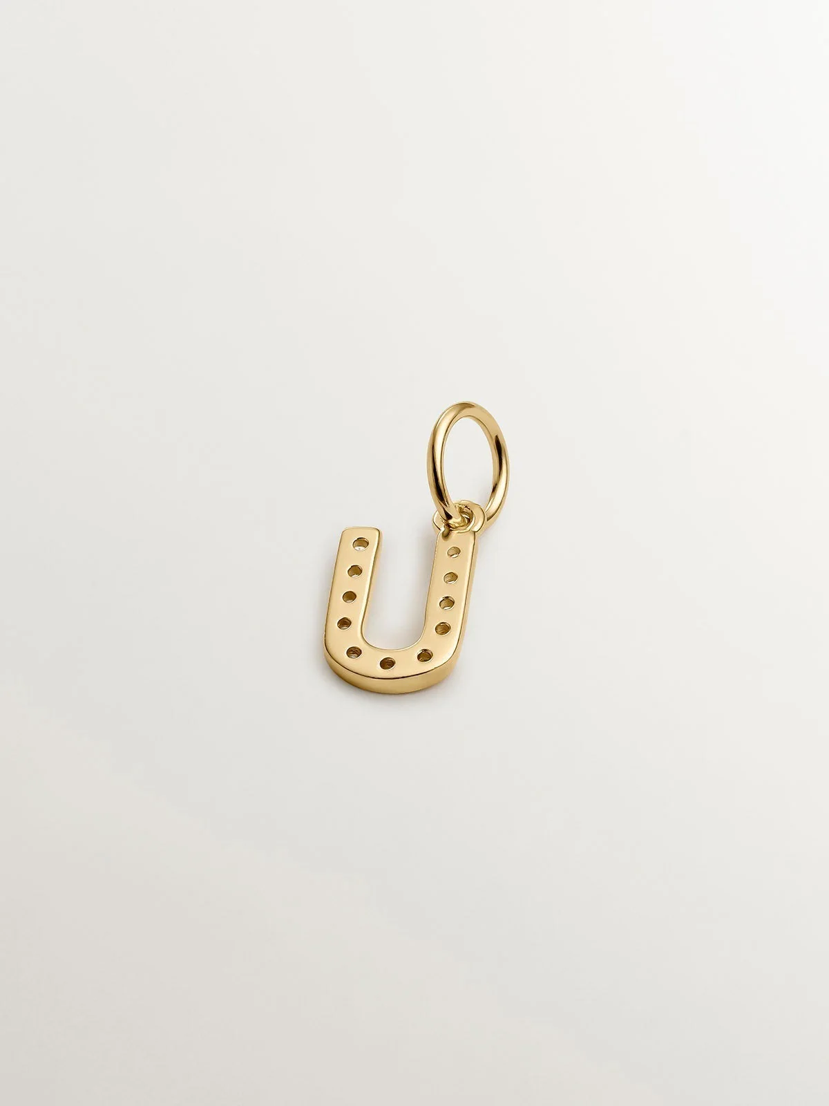 Charm de plata 925 bañada en oro amarillo de 18K y topacios blancos inicial U - Image 3