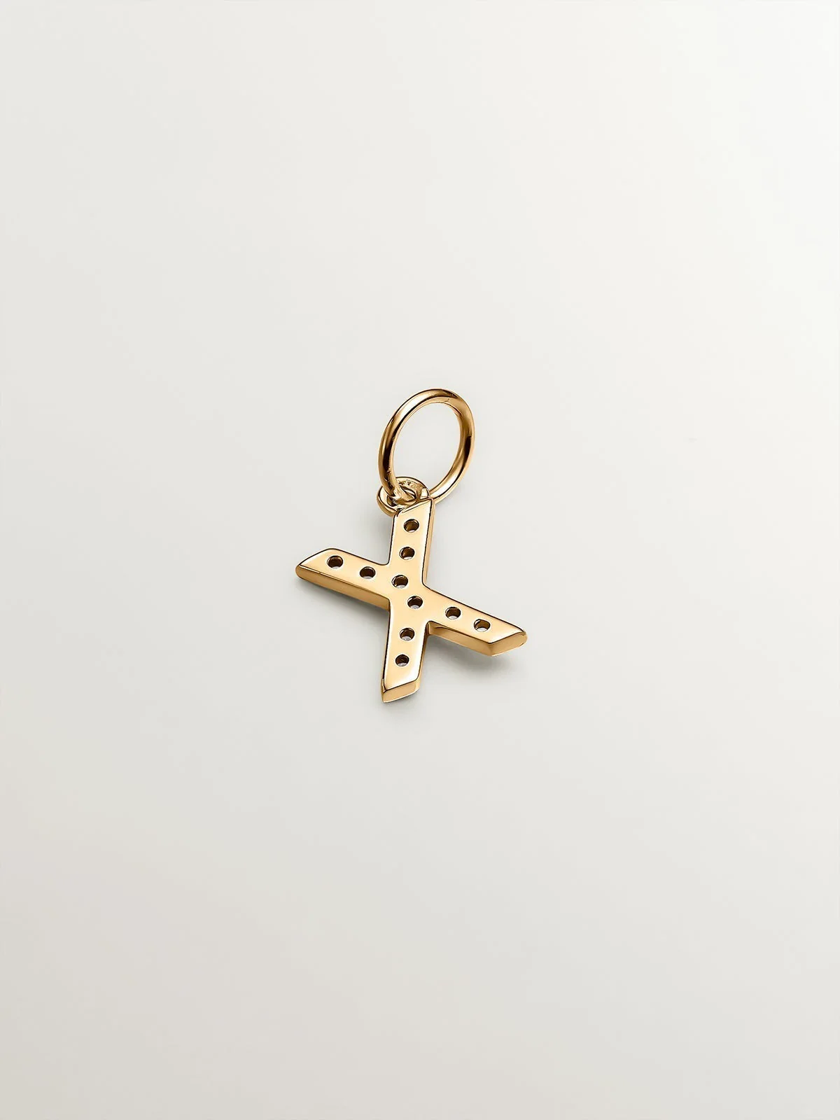 Charm de plata 925 bañada en oro amarillo de 18K y topacios blancos inicial X - Image 3