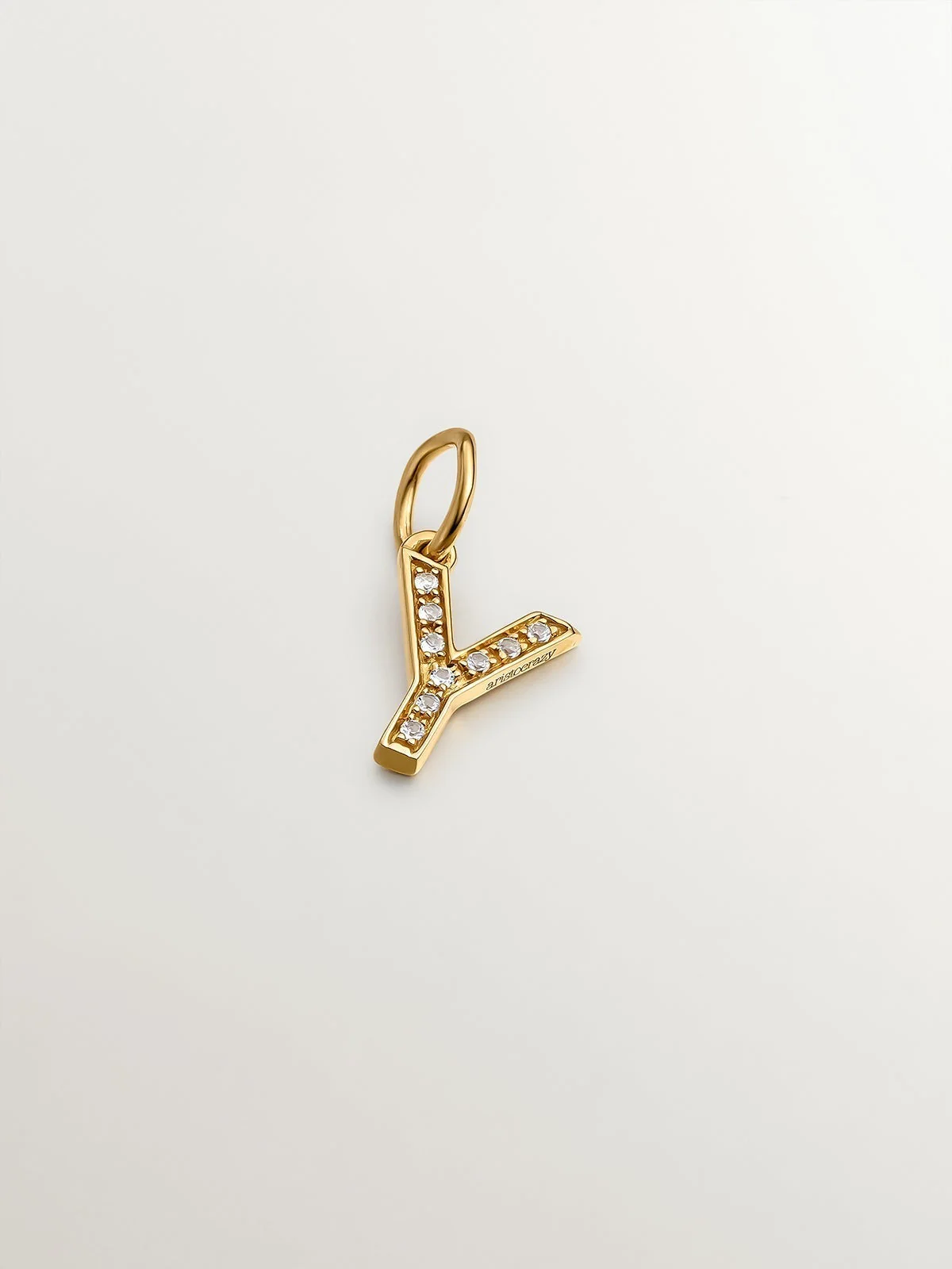 Charm de plata 925 bañada en oro amarillo de 18K y topacios blancos inicial Y