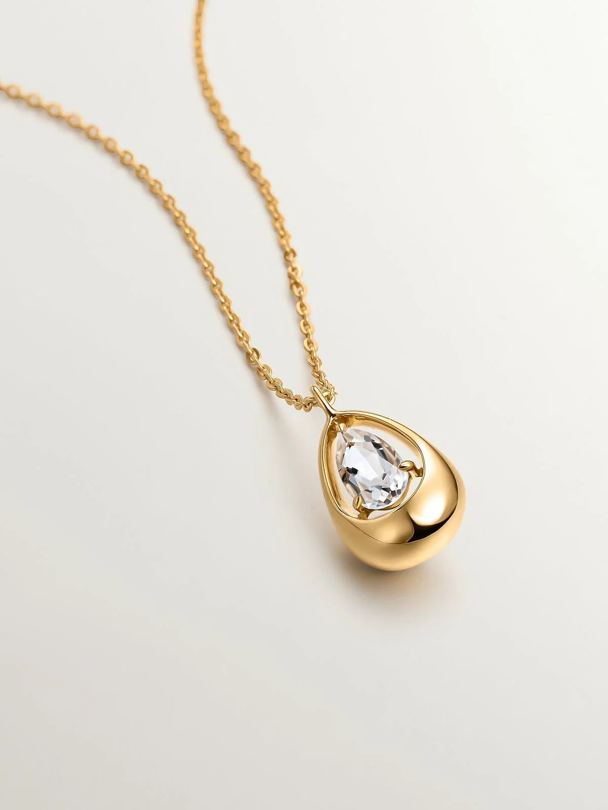 Colgante de plata 925 bañada en oro amarillo de 18K con cuarzo blanco - Image 3