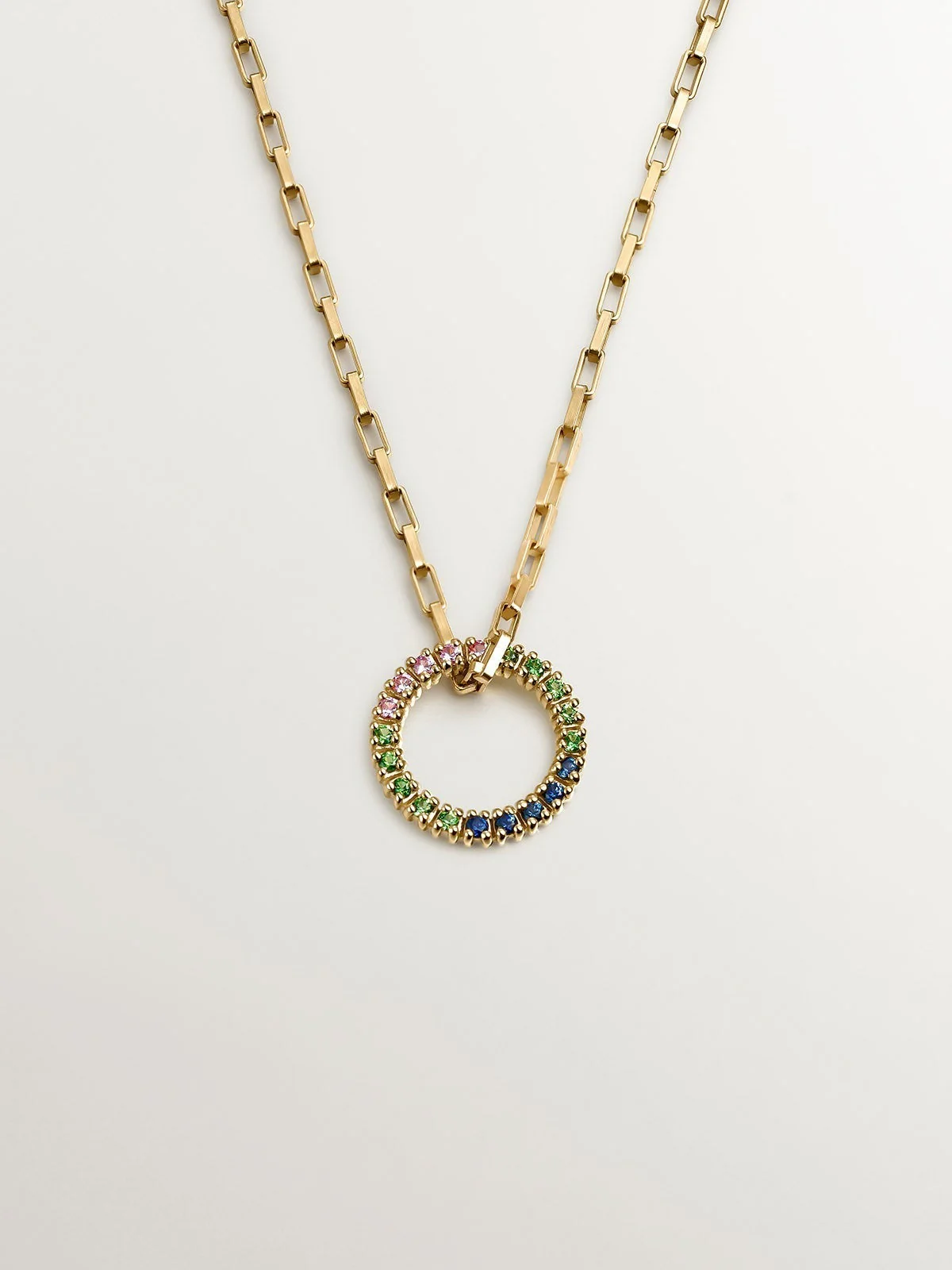 Colgante de plata 925 bañada en oro amarillo de 18K con tsavoritas y zafiros multicolor
