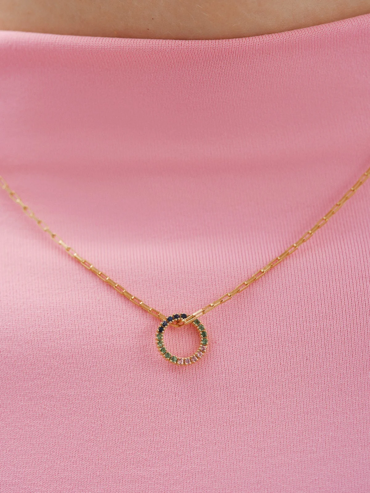 Colgante de plata 925 bañada en oro amarillo de 18K con tsavoritas y zafiros multicolor - Image 2