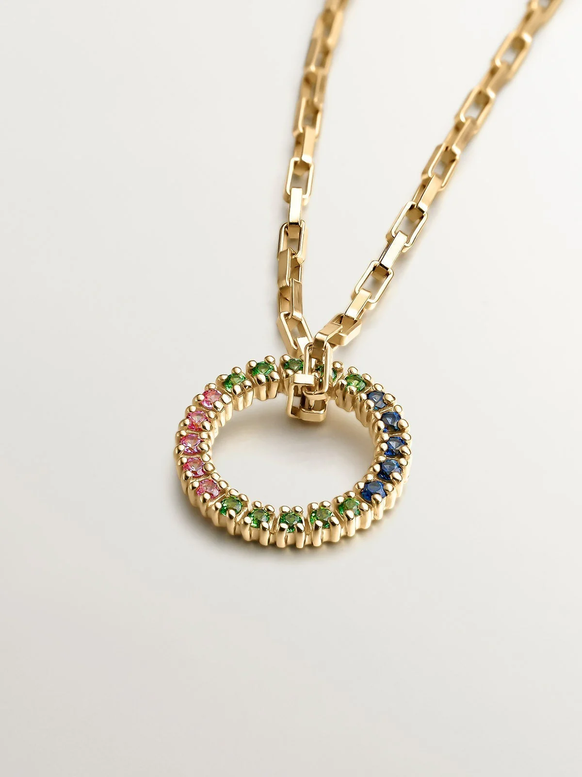 Colgante de plata 925 bañada en oro amarillo de 18K con tsavoritas y zafiros multicolor - Image 3