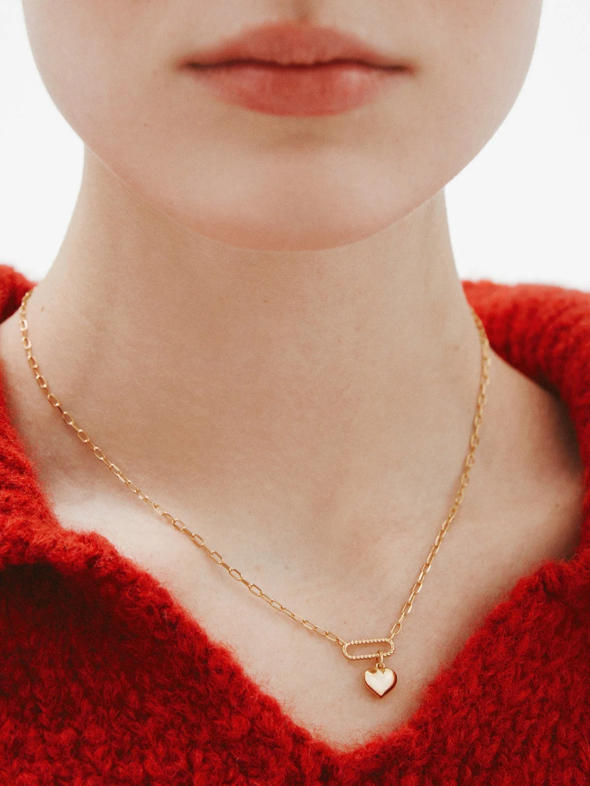 Collar de eslabones forza de plata 925 bañada en oro amarillo de 18K con corazón - Image 2