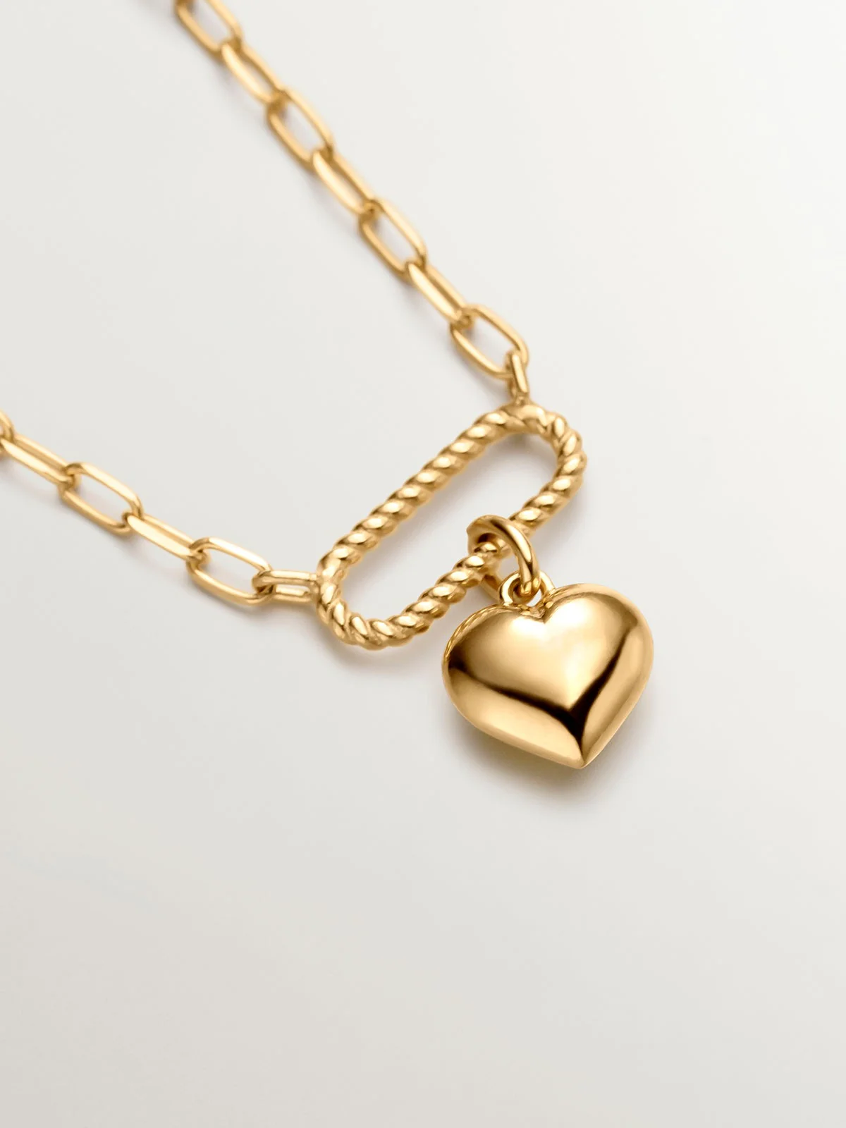 Collar de eslabones forza de plata 925 bañada en oro amarillo de 18K con corazón - Image 3