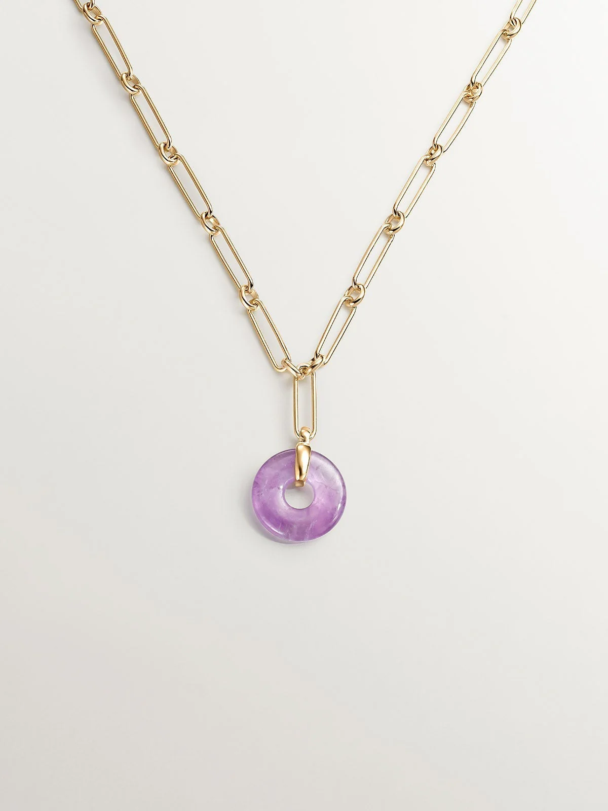 Collar de plata 925 bañada en oro amarillo de 18K con amatista rosa