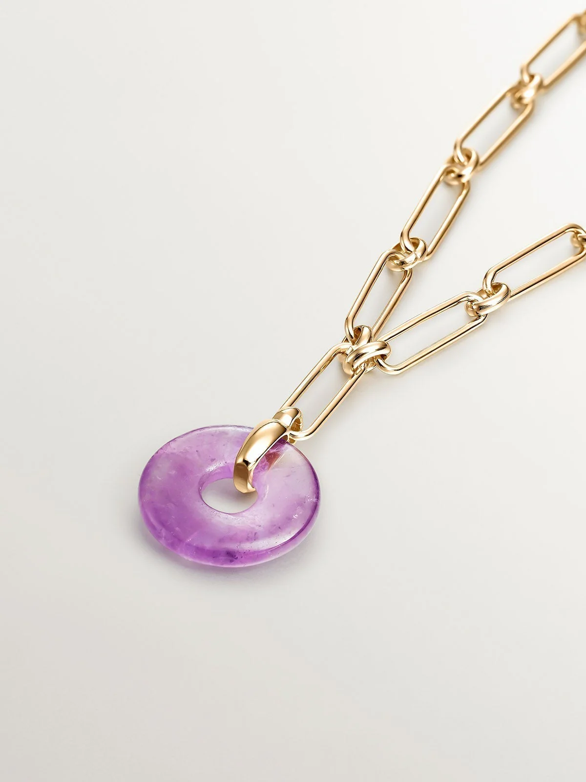 Collar de plata 925 bañada en oro amarillo de 18K con amatista rosa - Image 3