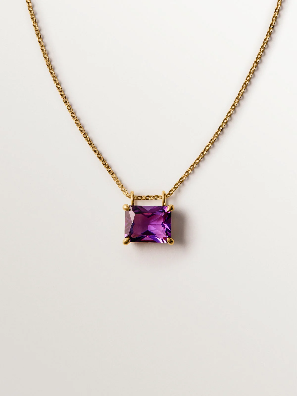 Collar de plata 925 bañada en oro amarillo de 18K con amatista rosa
