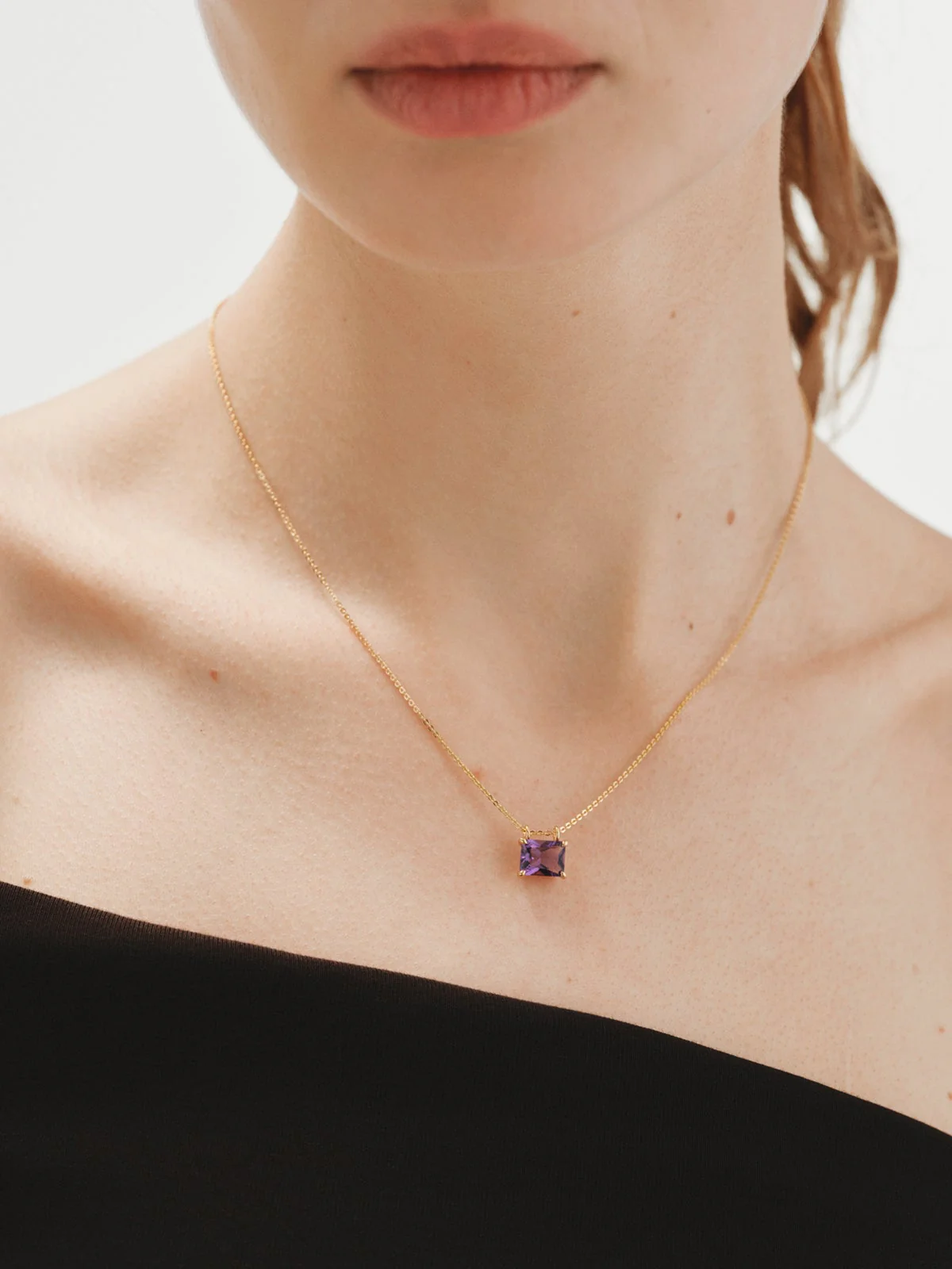 Collar de plata 925 bañada en oro amarillo de 18K con amatista rosa - Image 2