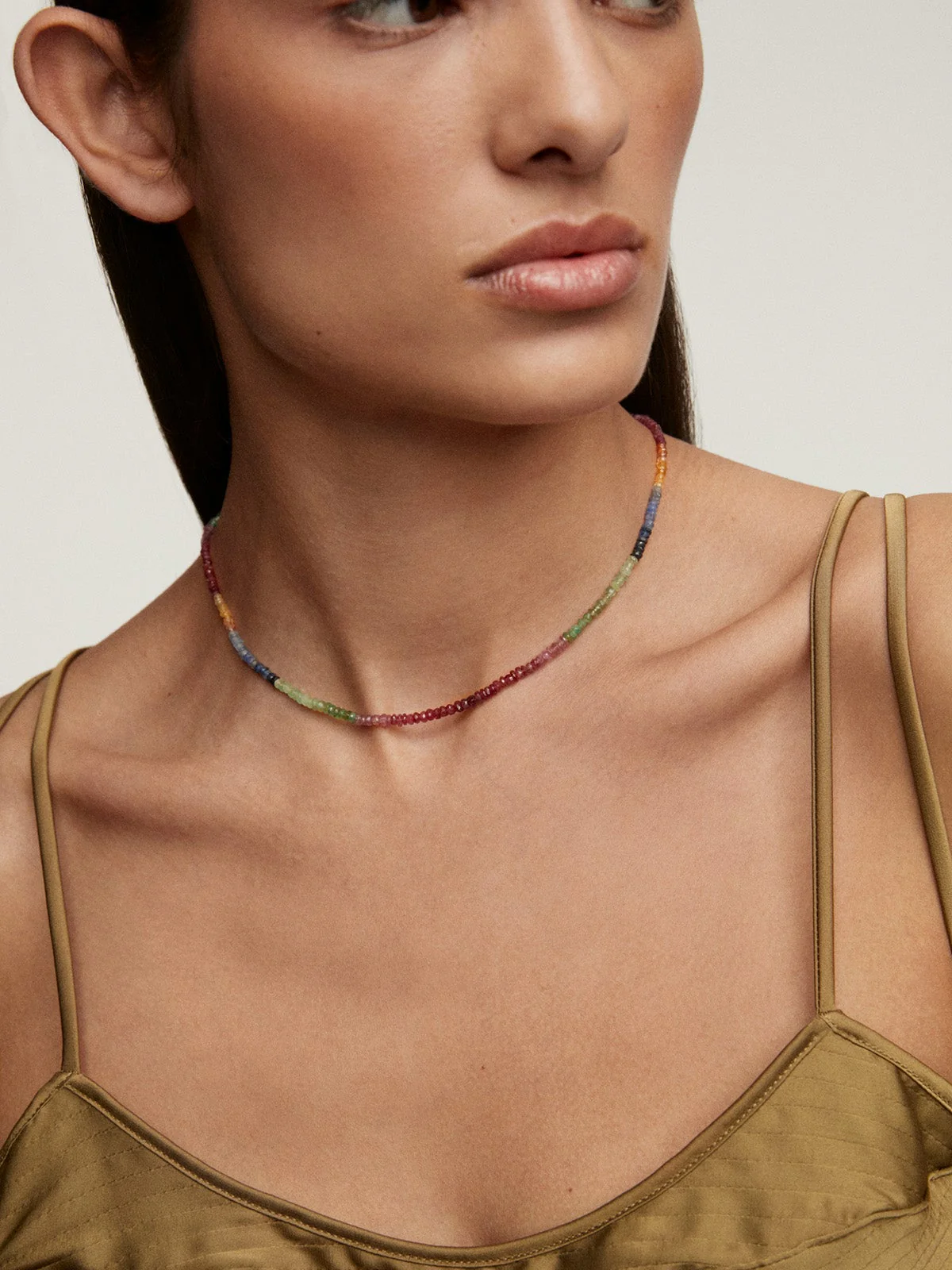 Collar de plata 925 bañada en oro amarillo de 18K con bolas de zafiros multicolor - Image 2