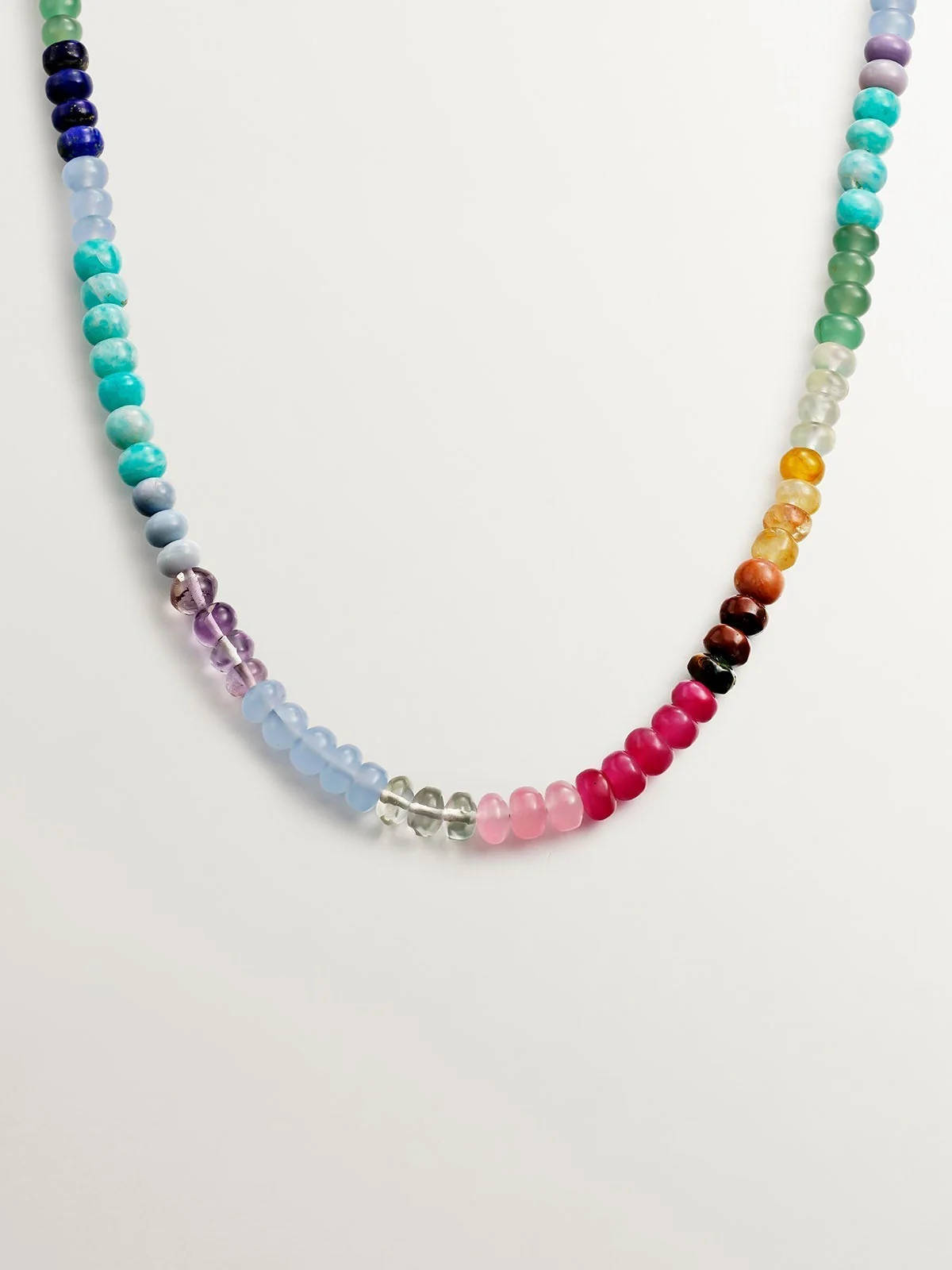 Collar de plata 925 bañada en oro amarillo de 18K con bolitas de piedras multicolor