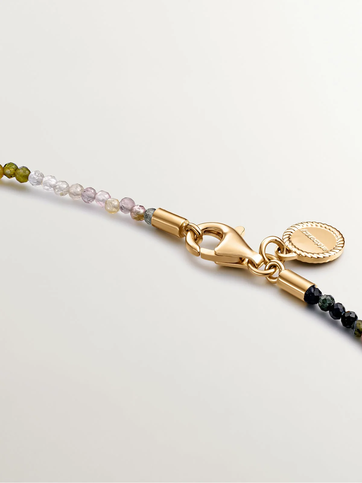 Collar de plata 925 bañada en oro amarillo de 18K con bolitas de turmalina multicolor - Image 7