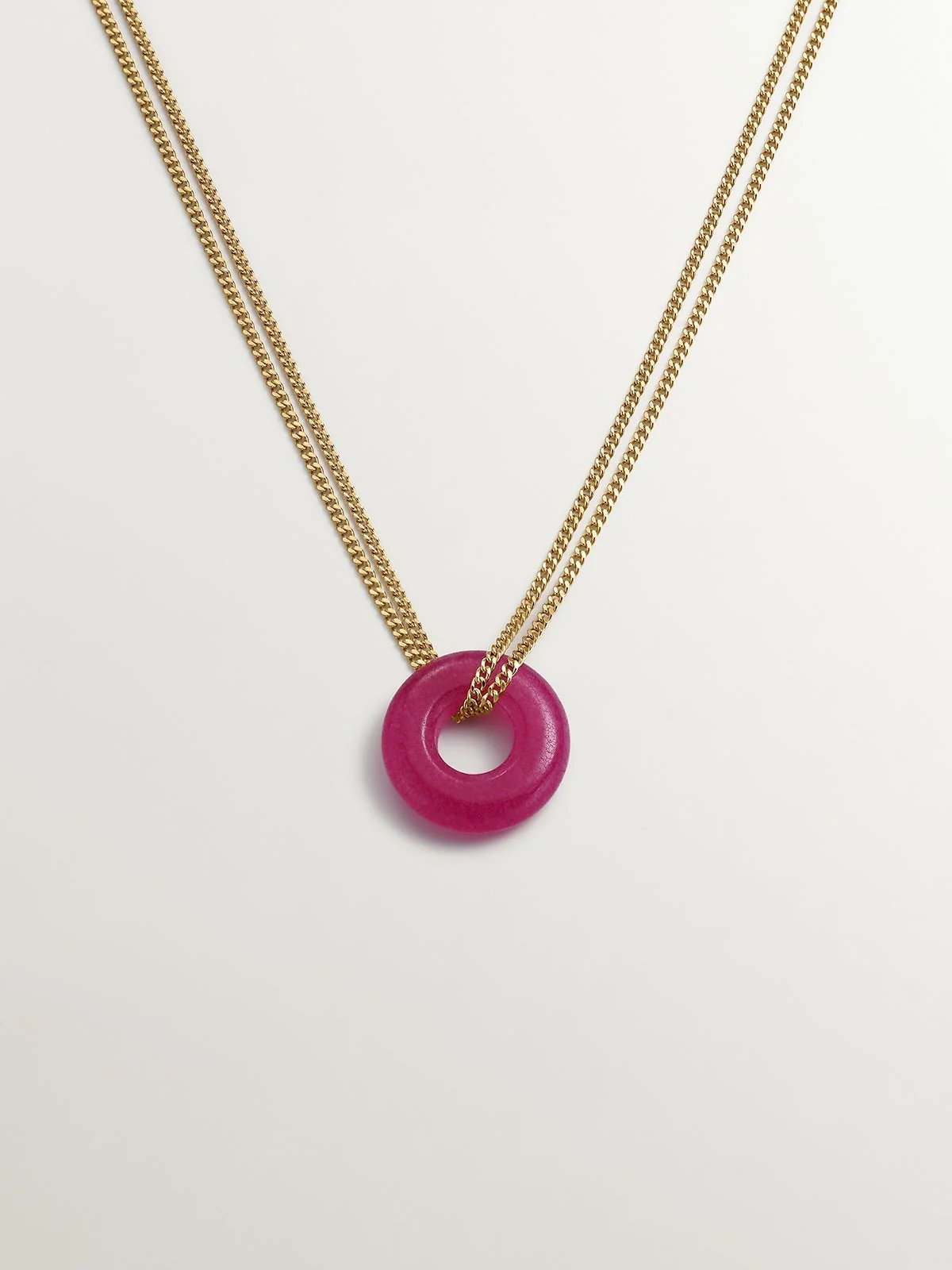 Collar de plata 925 bañada en oro amarillo de 18K con jade rojo