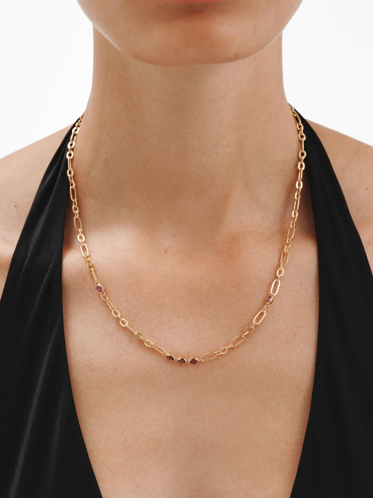 Collar de plata 925 bañada en oro amarillo de 18K con rodolitas rojas - Image 2