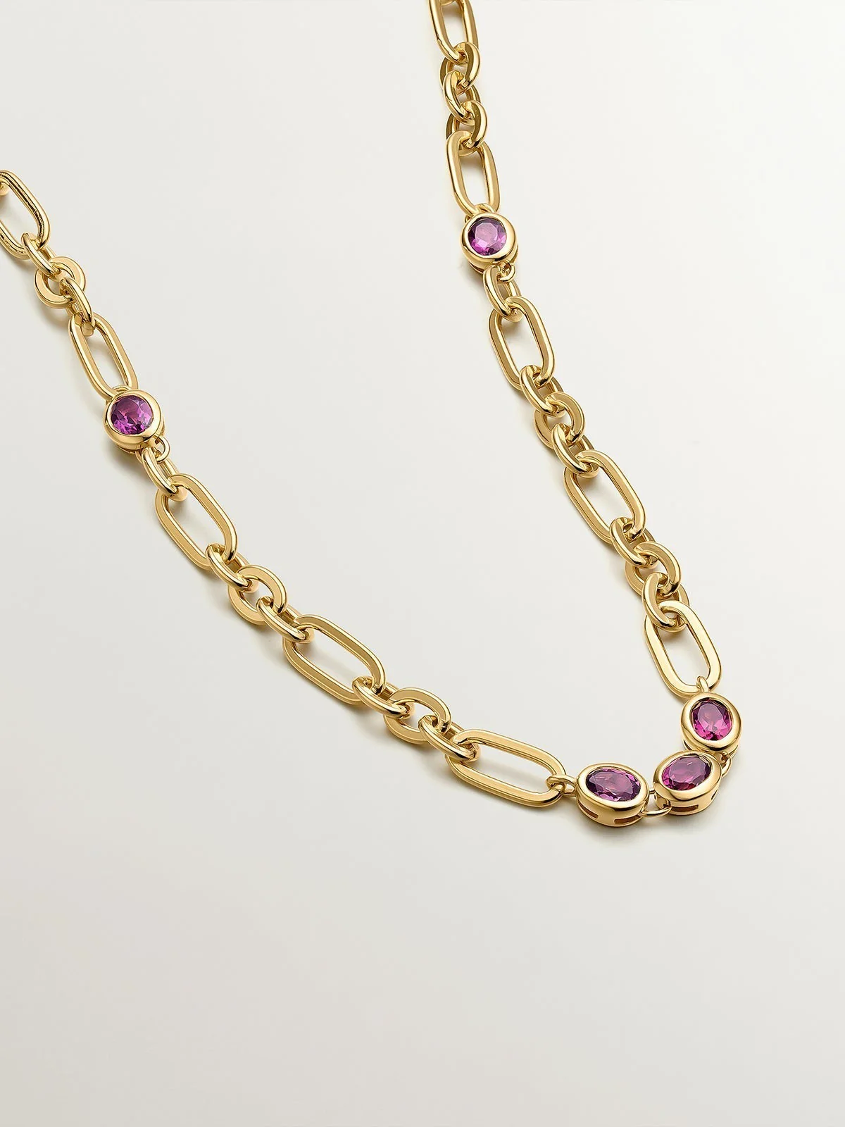 Collar de plata 925 bañada en oro amarillo de 18K con rodolitas rojas - Image 3