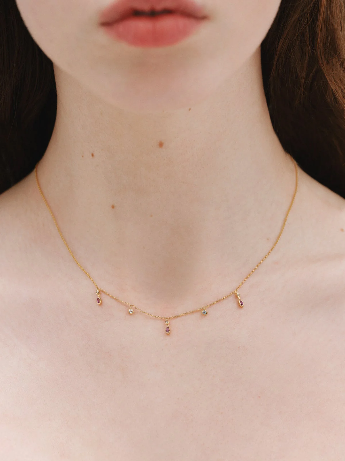 Collar de plata 925 bañada en oro amarillo de 18K con rodolitas y topacios - Image 2
