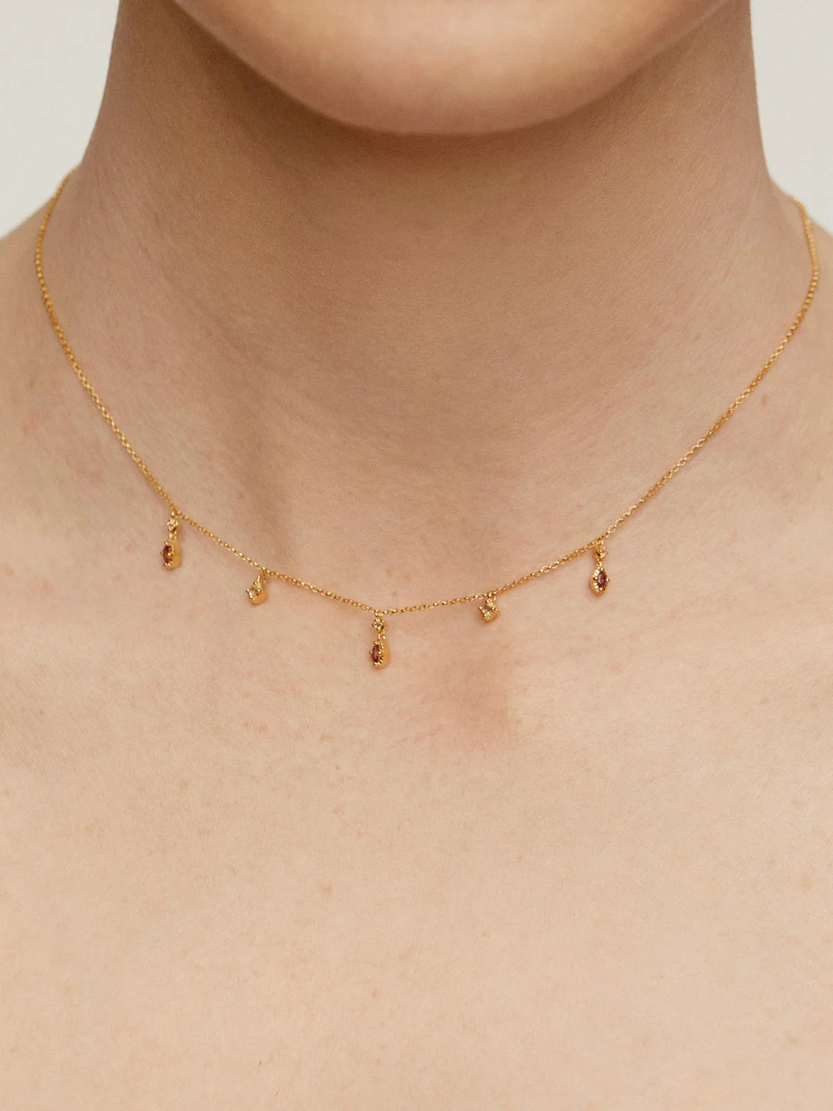 Collar de plata 925 bañada en oro amarillo de 18K con rodolitas y topacios - Image 3