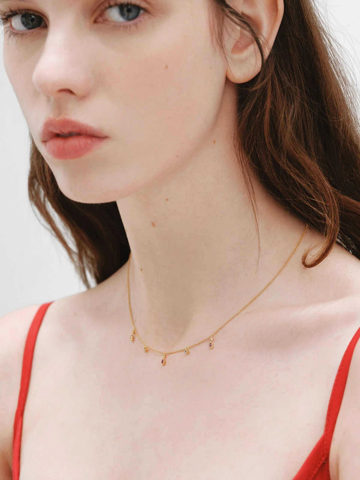 Collar de plata 925 bañada en oro amarillo de 18K con rodolitas y topacios - Image 5