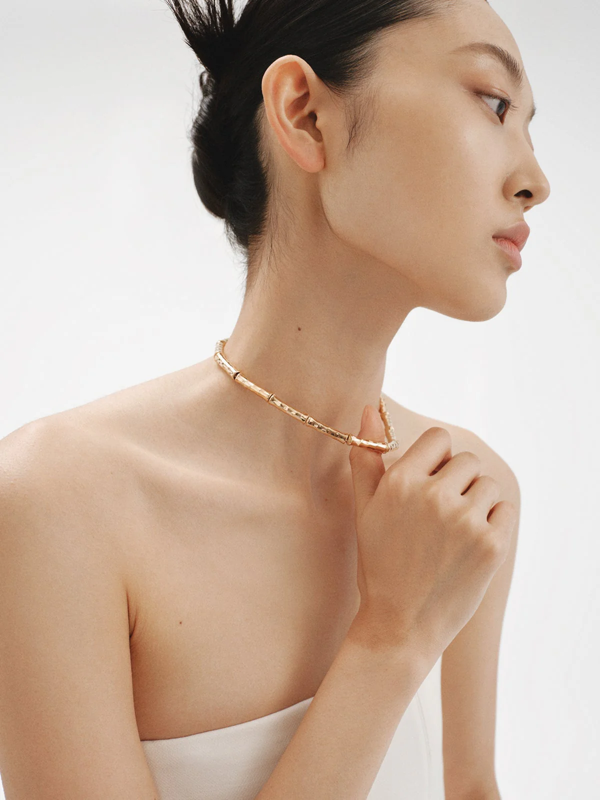 Collar de plata 925 bañada en oro amarillo de 18K con textura de bambú - Image 4