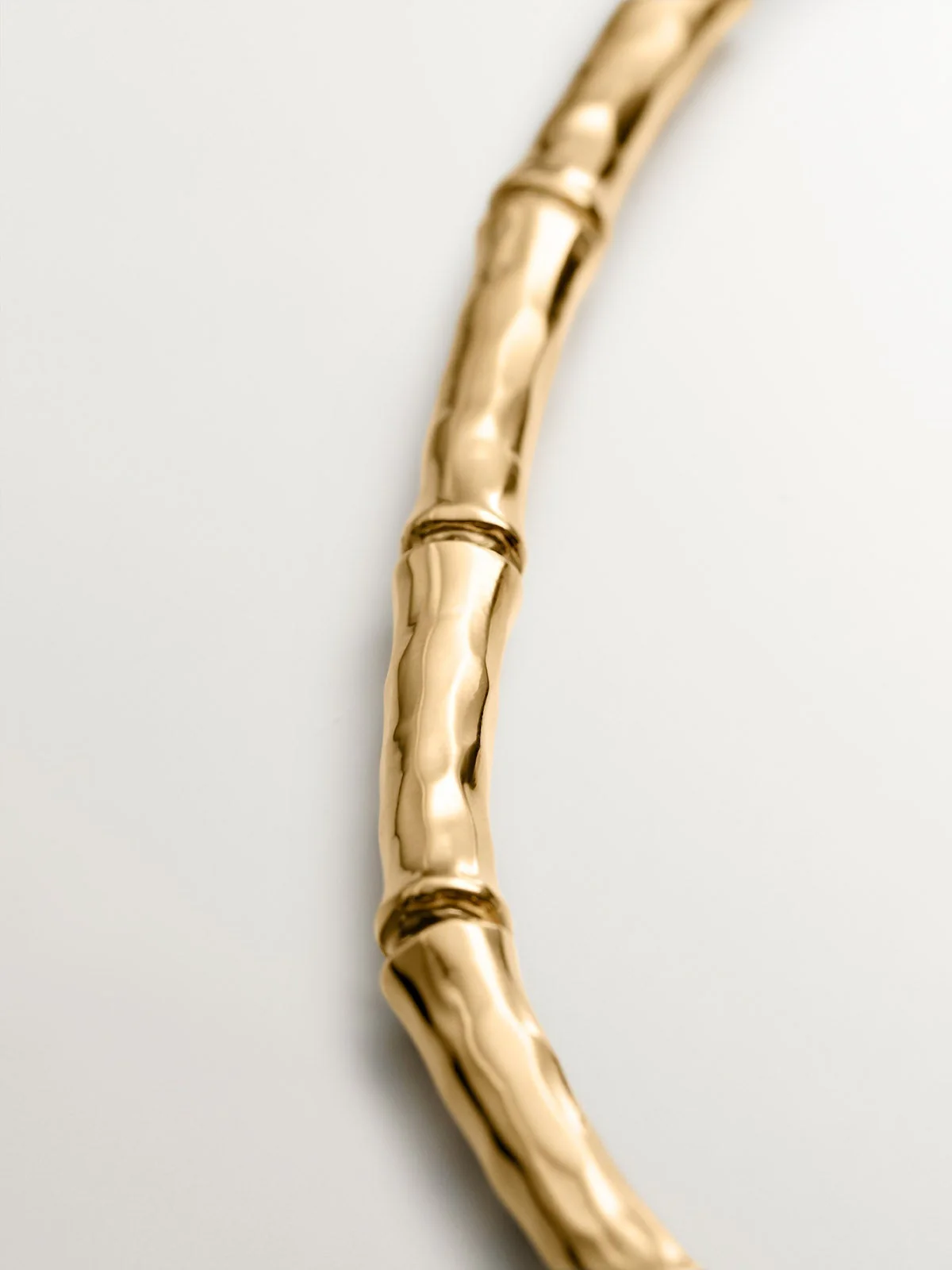 Collar de plata 925 bañada en oro amarillo de 18K con textura de bambú - Image 5