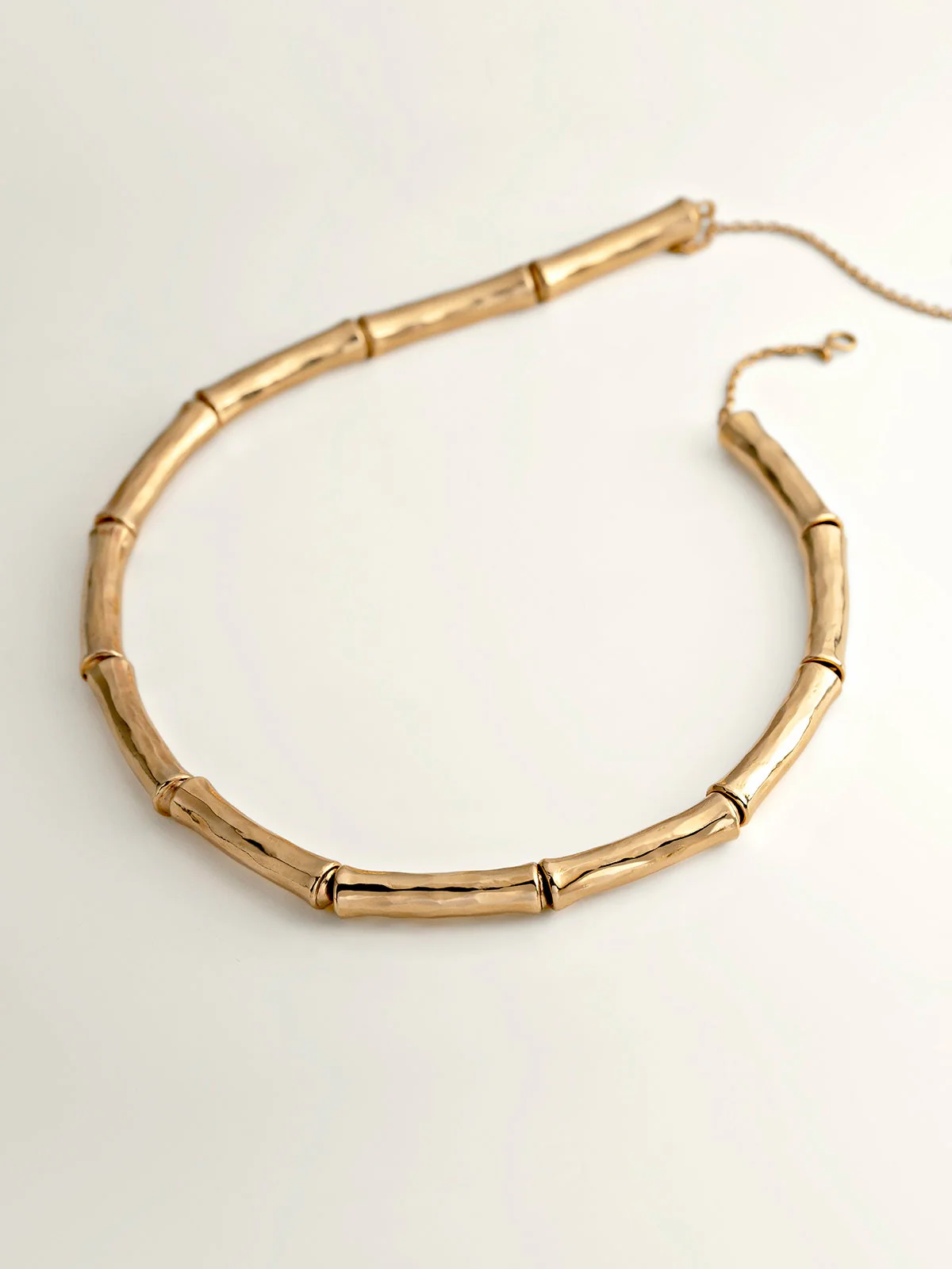 Collar de plata 925 bañada en oro amarillo de 18K con textura de bambú - Image 8