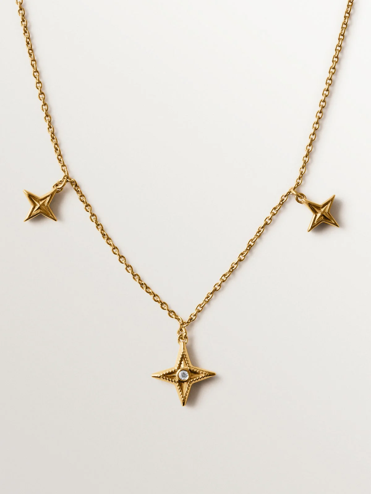 Collar de plata 925 bañada en oro amarillo de 18K con topacio blanco y estrellas - Image 3