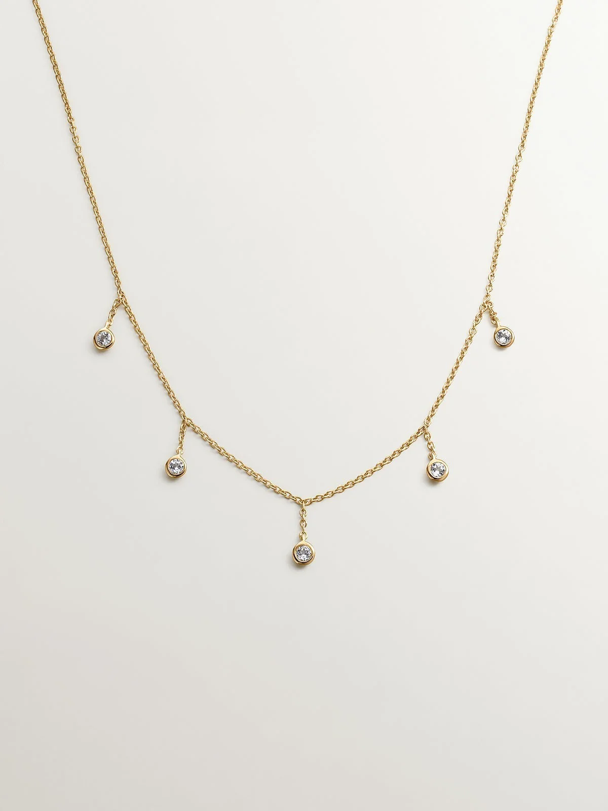Collar de plata 925 bañada en oro amarillo de 18K con topacios blancos