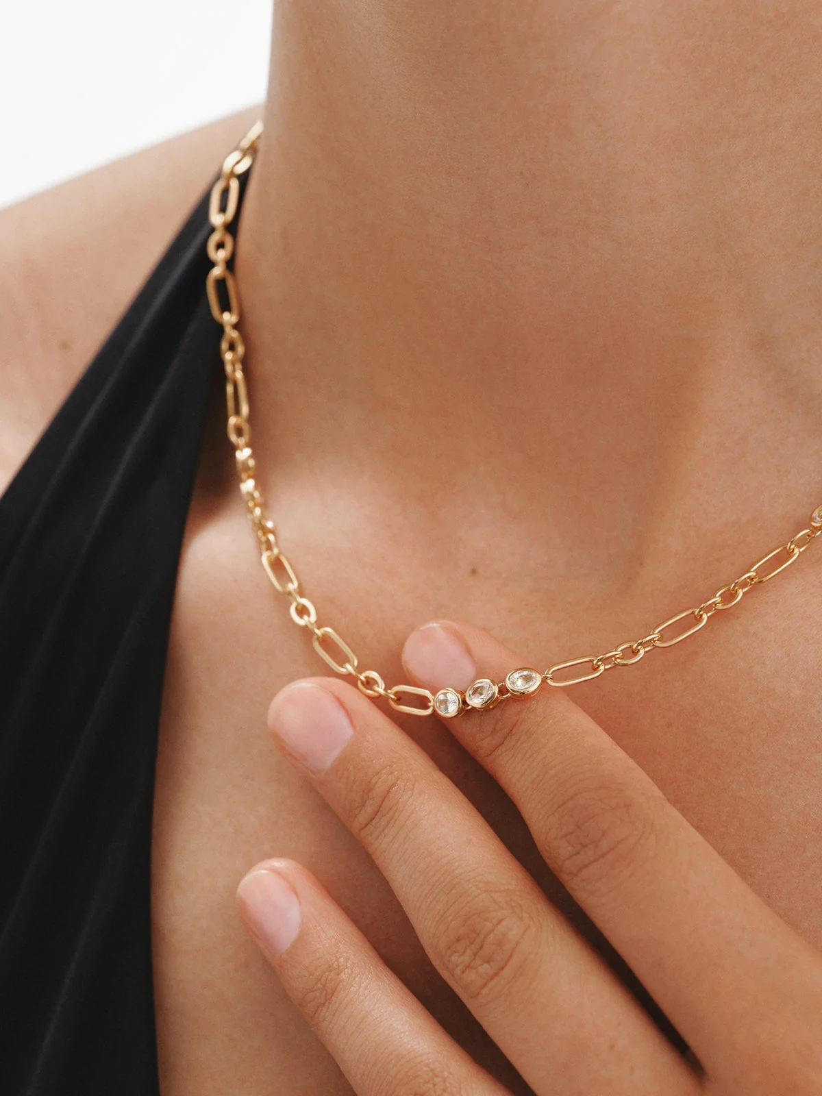 Collar de plata 925 bañada en oro amarillo de 18K con topacios blancos - Image 2