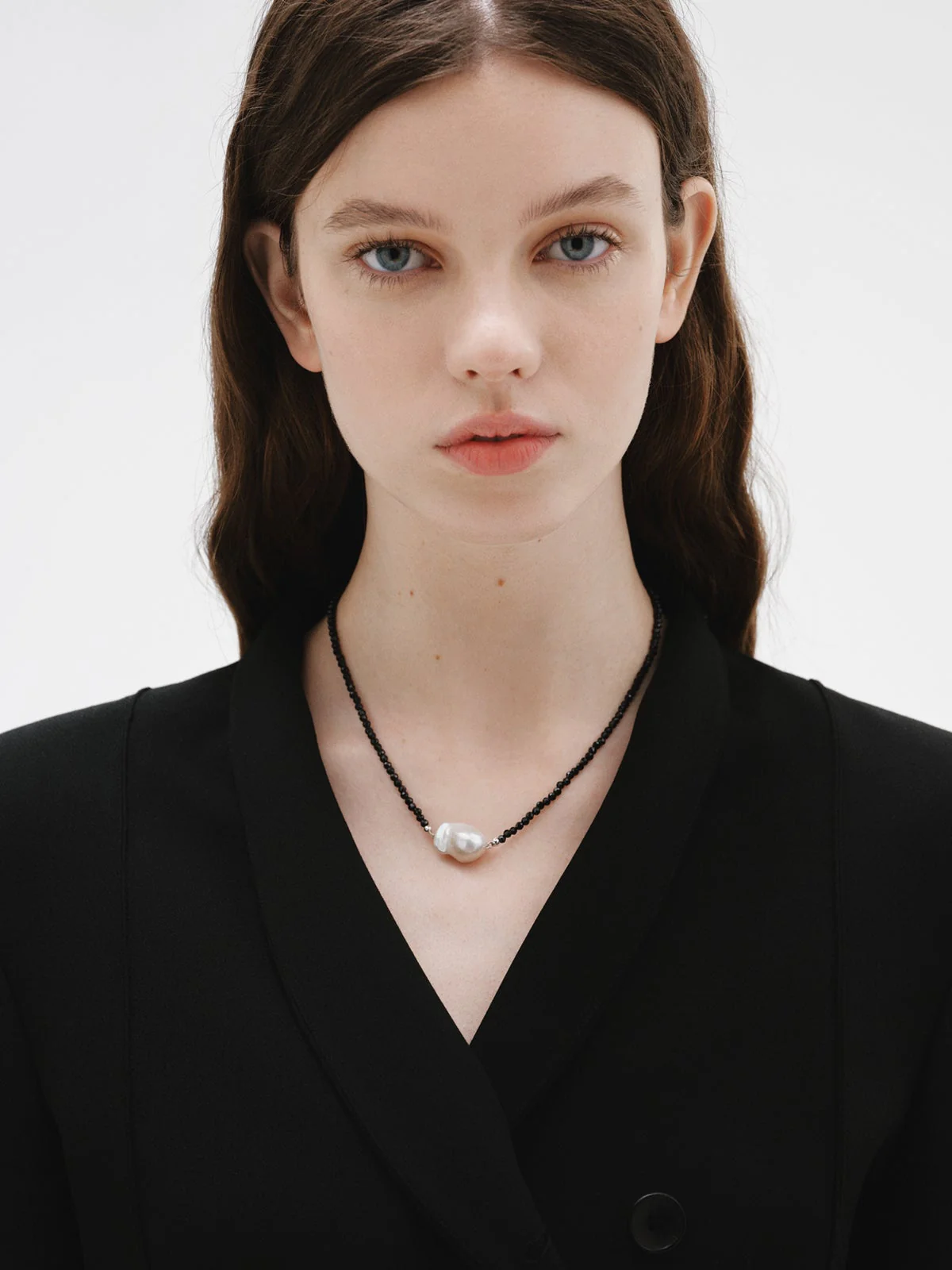 Collar de plata 925 con espinelas negras y perla - Image 4