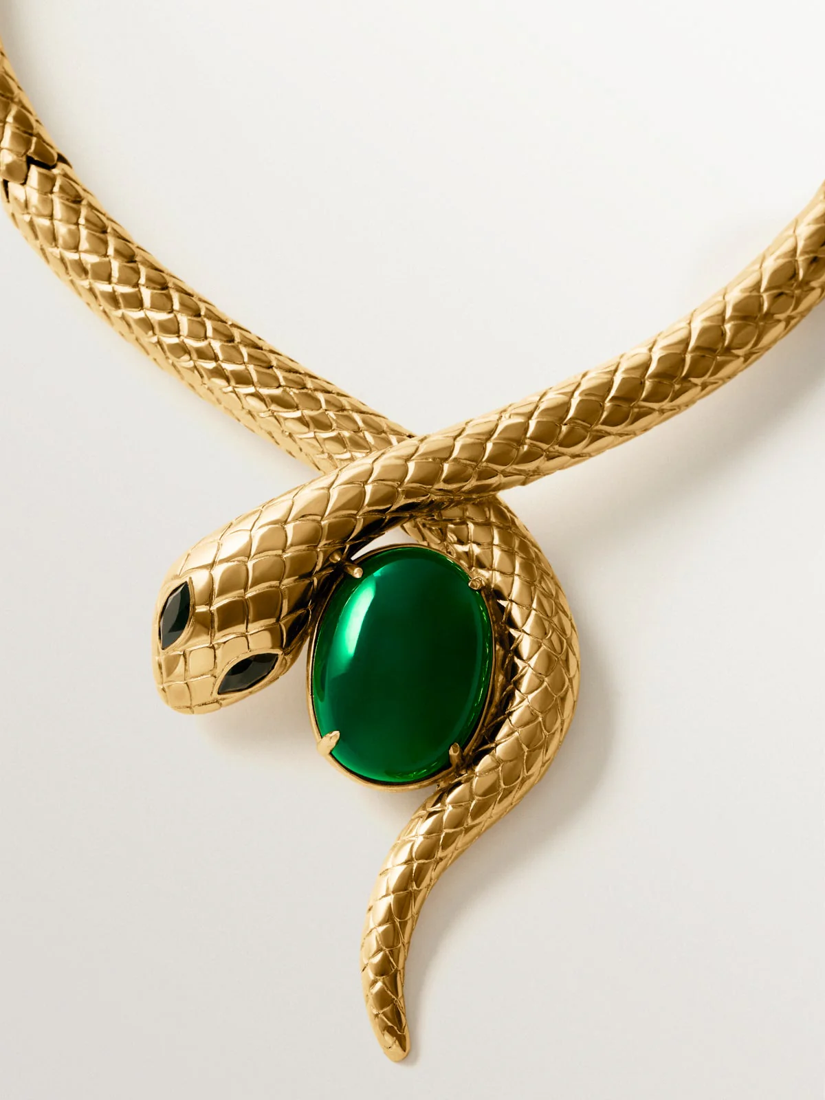 Collar de serpiente en plata 925 bañada en oro amarillo de 18K con ónix verde y espinelas negras - Image 3