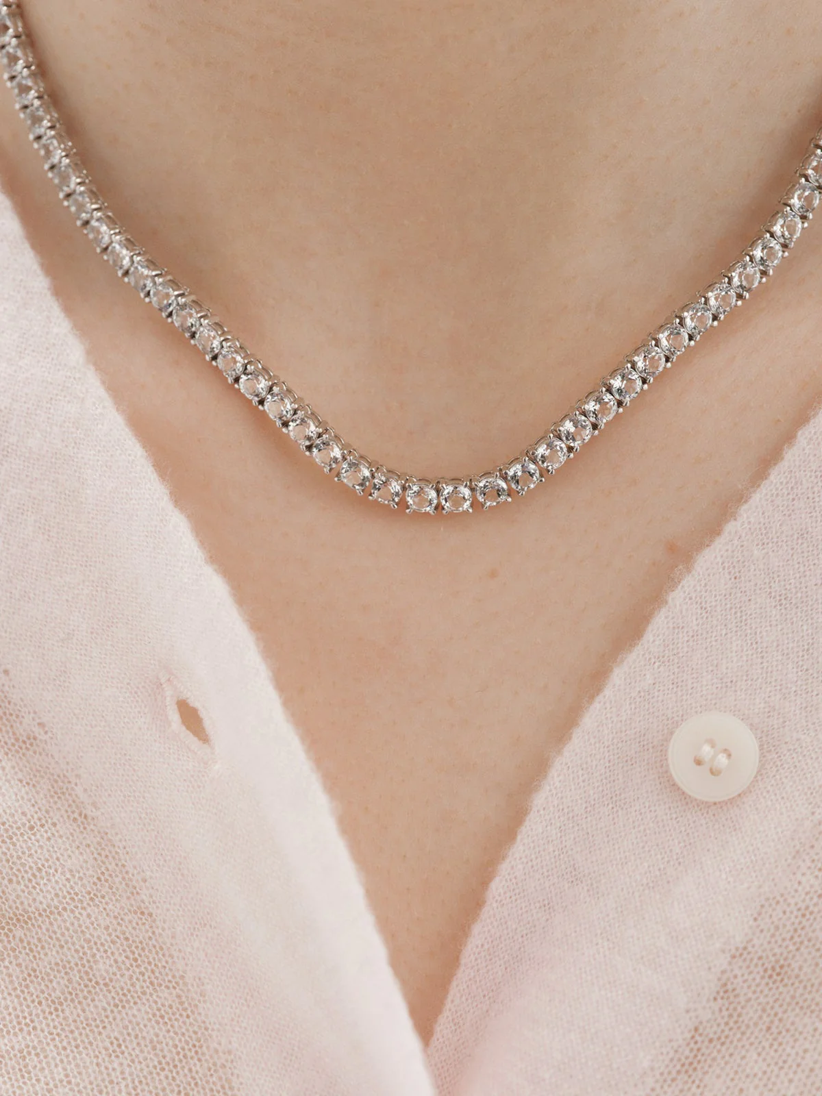 Collar rivière de plata 925 con topacios blancos - Image 2