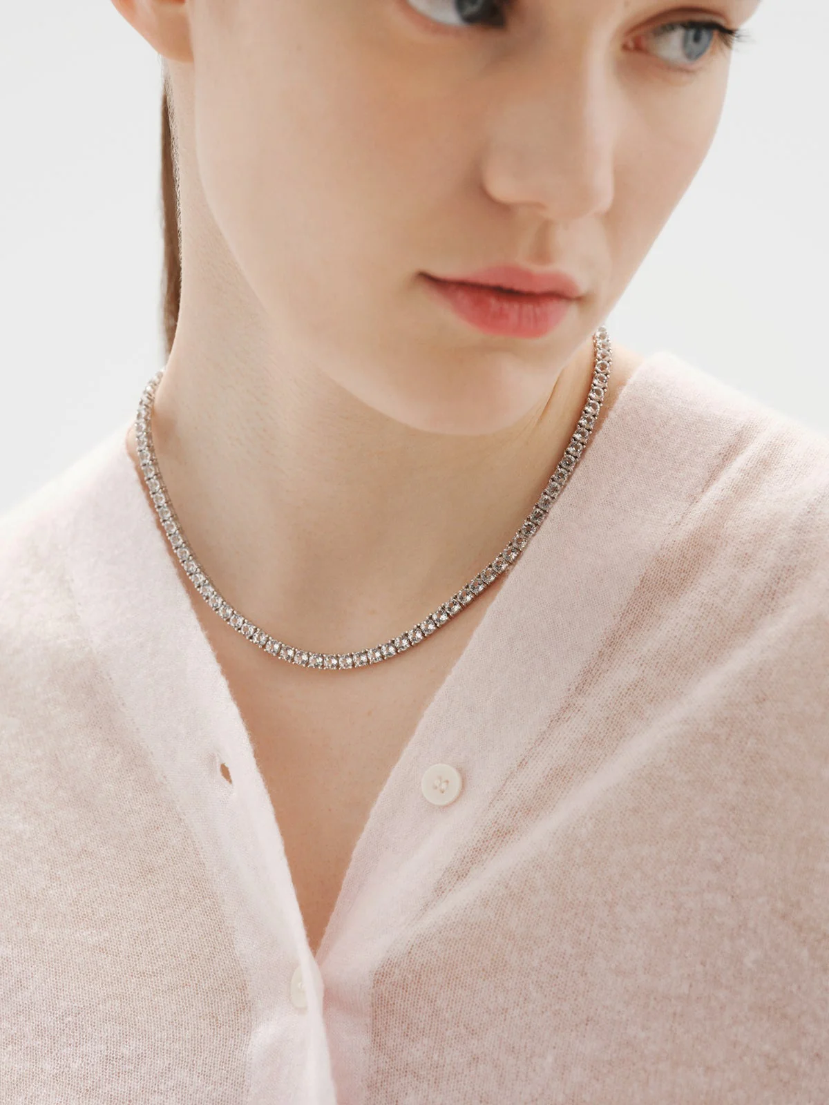Collar rivière de plata 925 con topacios blancos - Image 4