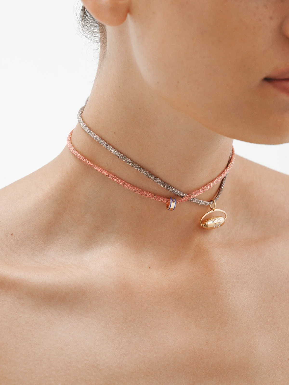 Cordel rosa con acabados en plata 925 bañada en oro de 18K - Image 6