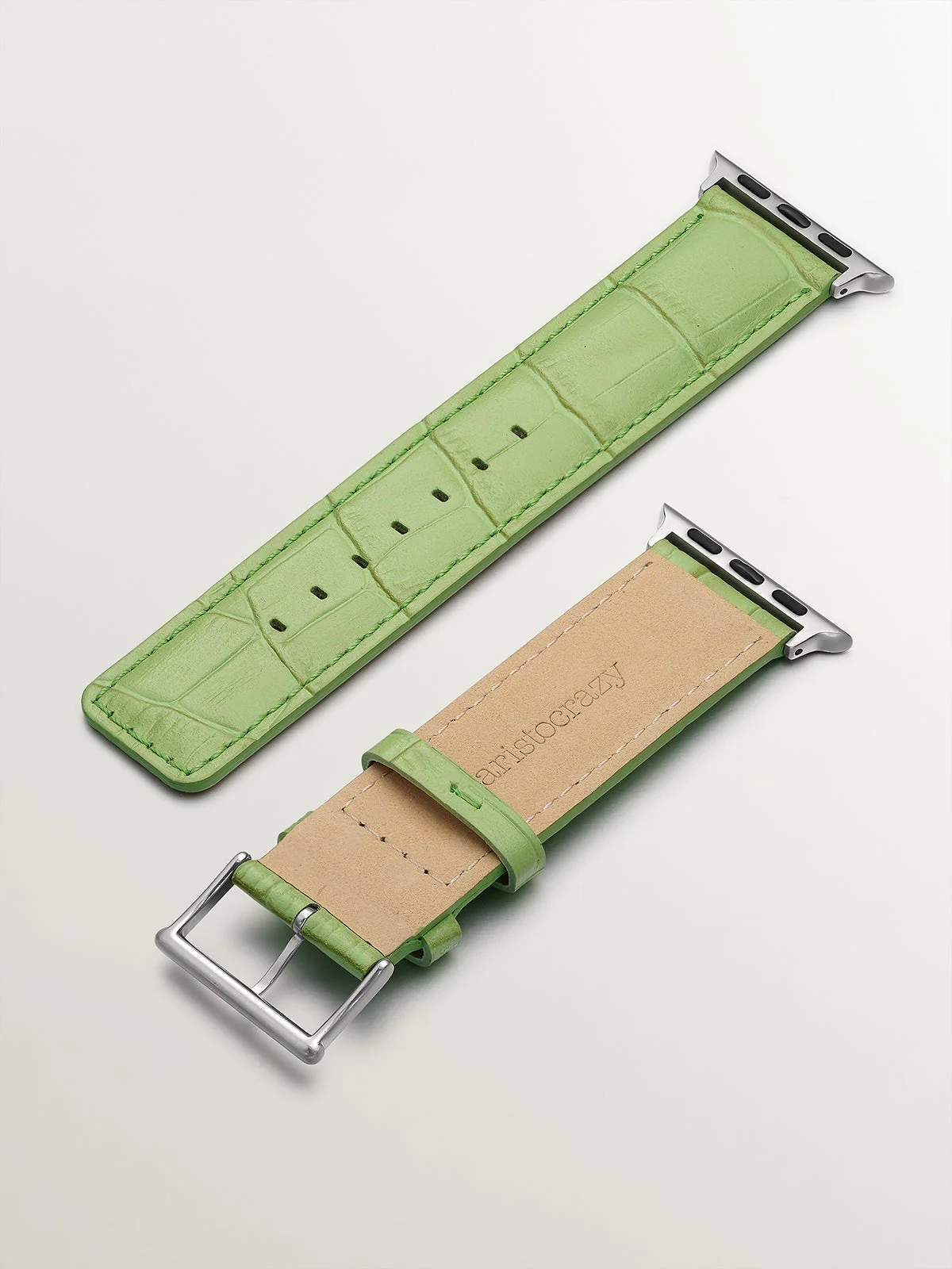 Correa para Apple Watch de cuero verde con acabado de cocodrilo - Image 4
