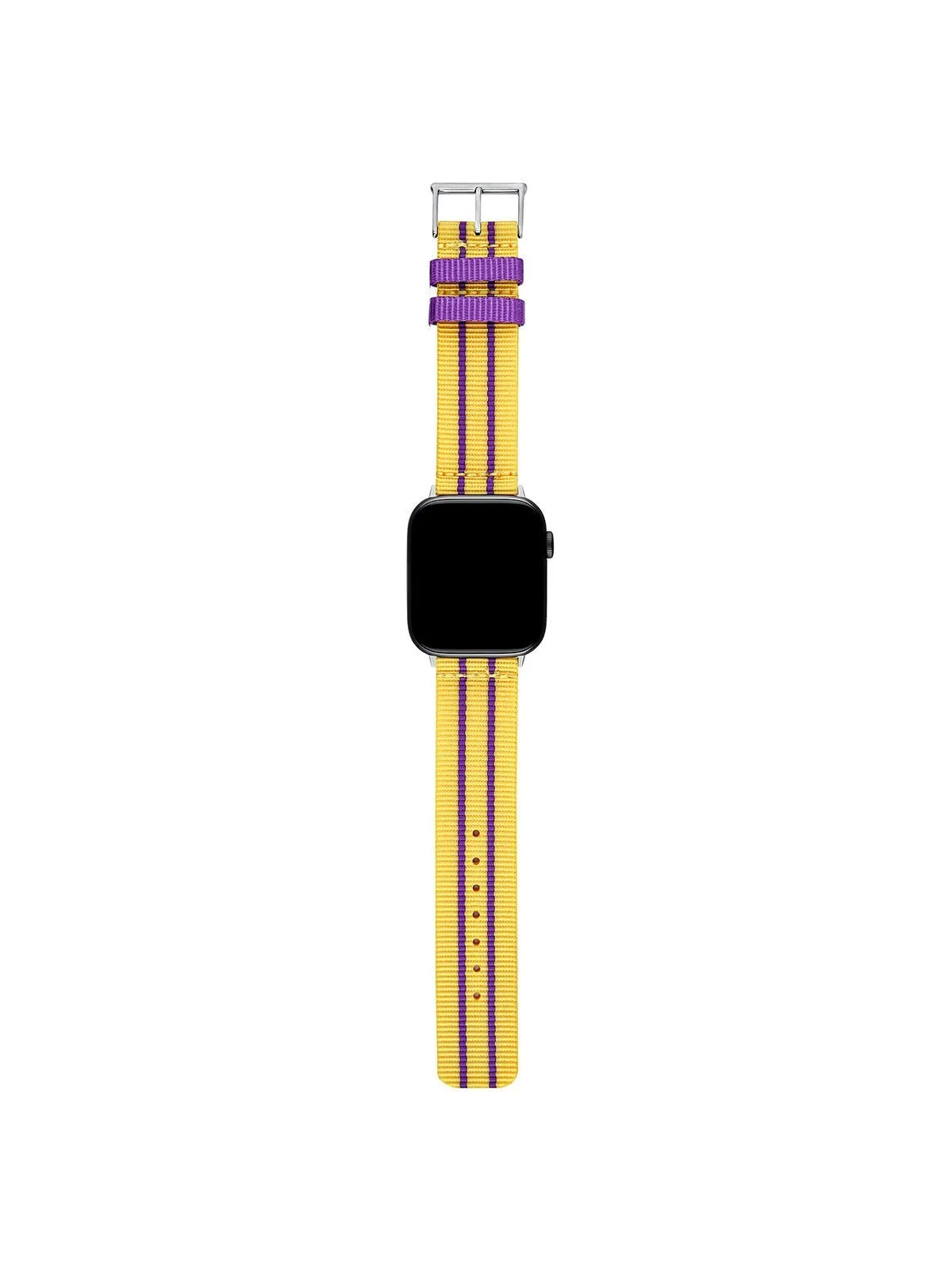 Correa para Apple Watch de nylon con rayas amarillo y morado - Image 5