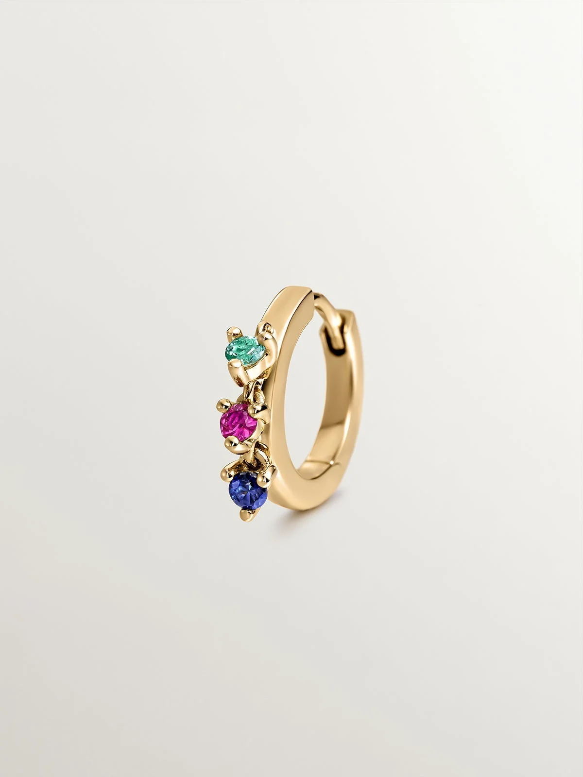 Pendiente individual de aro de oro amarillo de 18K con esmeralda, rubí y zafiro - Image 3
