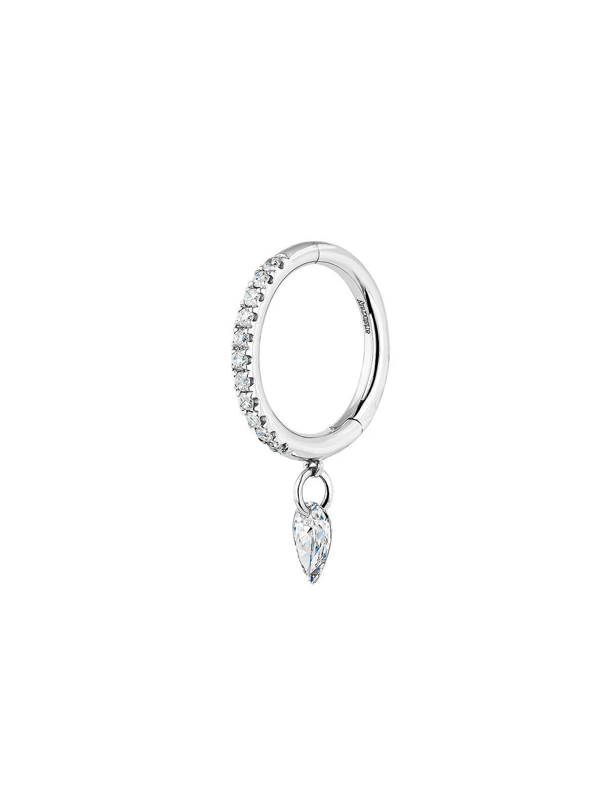 Pendiente individual de aro pequeño de oro blanco de 18K con diamantes - Image 3
