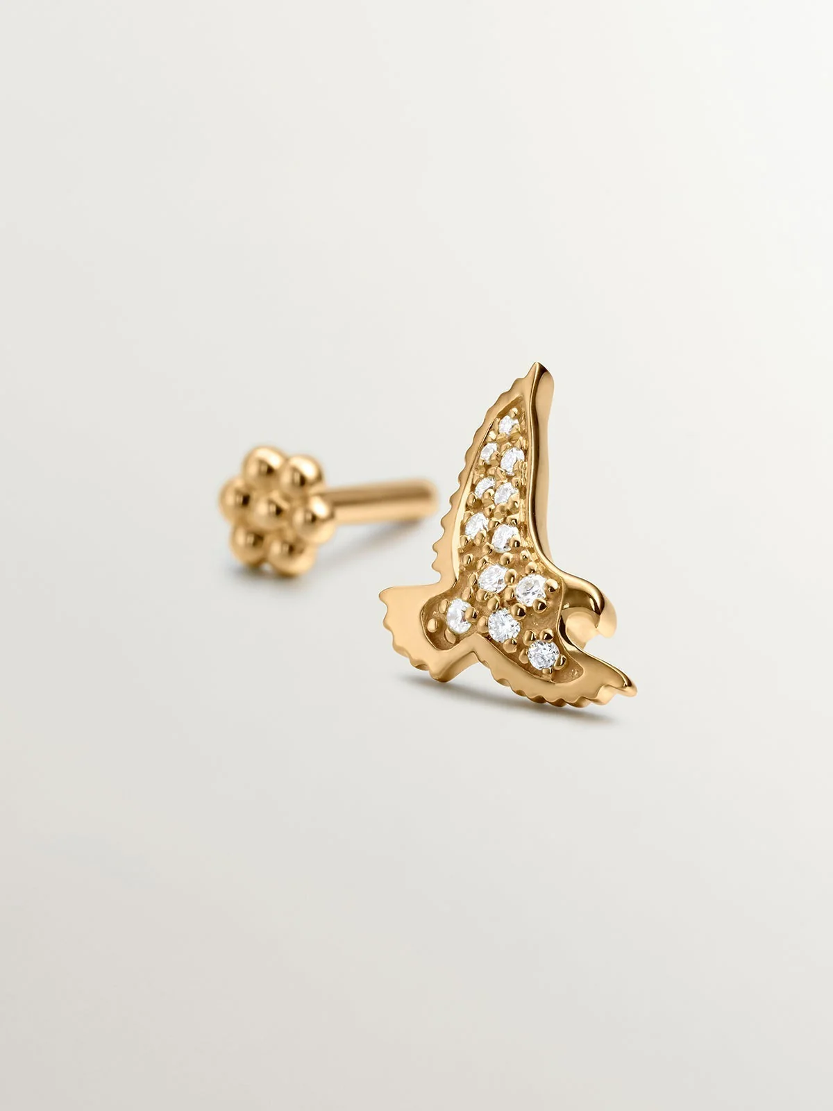 Pendiente individual de oro amarillo de 18K con forma de águila y diamantes - Image 5