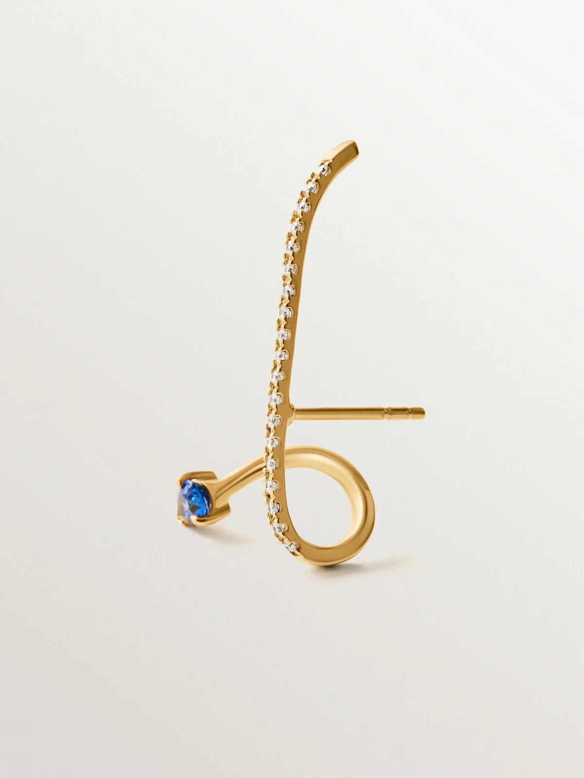 Pendiente individual de oro amarillo de 18K con zafiro azul y diamantes - Image 3