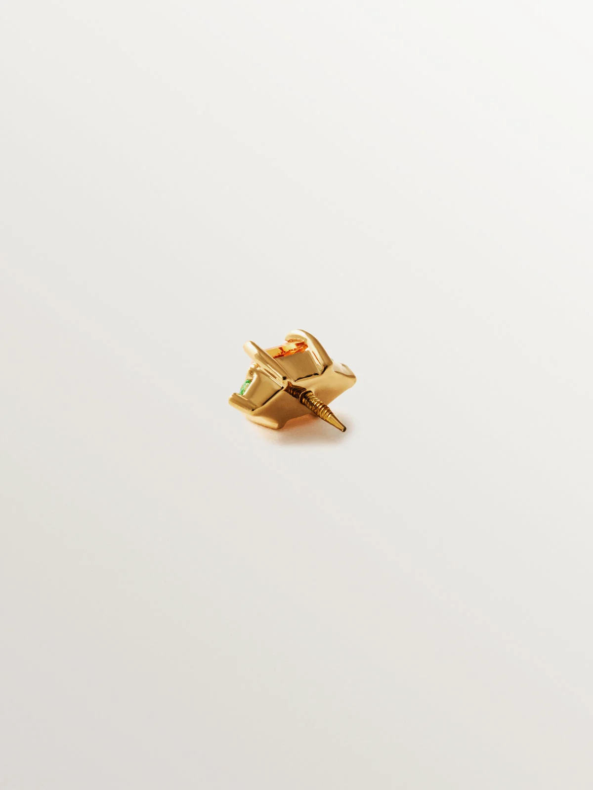 Pendiente individual de oro amarillo de 18K con zafiro naranja y esmeraldas verdes - Image 3