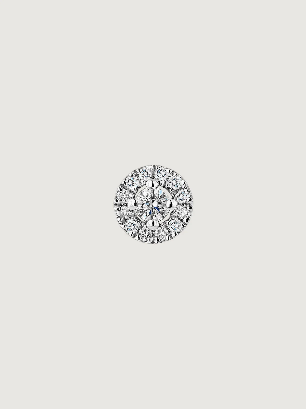 Pendiente individual de oro blanco de 18K con roseta de diamantes 0,1 cts