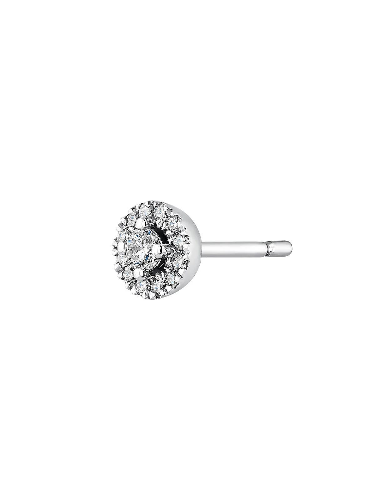Pendiente individual de oro blanco de 18K con roseta de diamantes 0,1 cts - Image 3