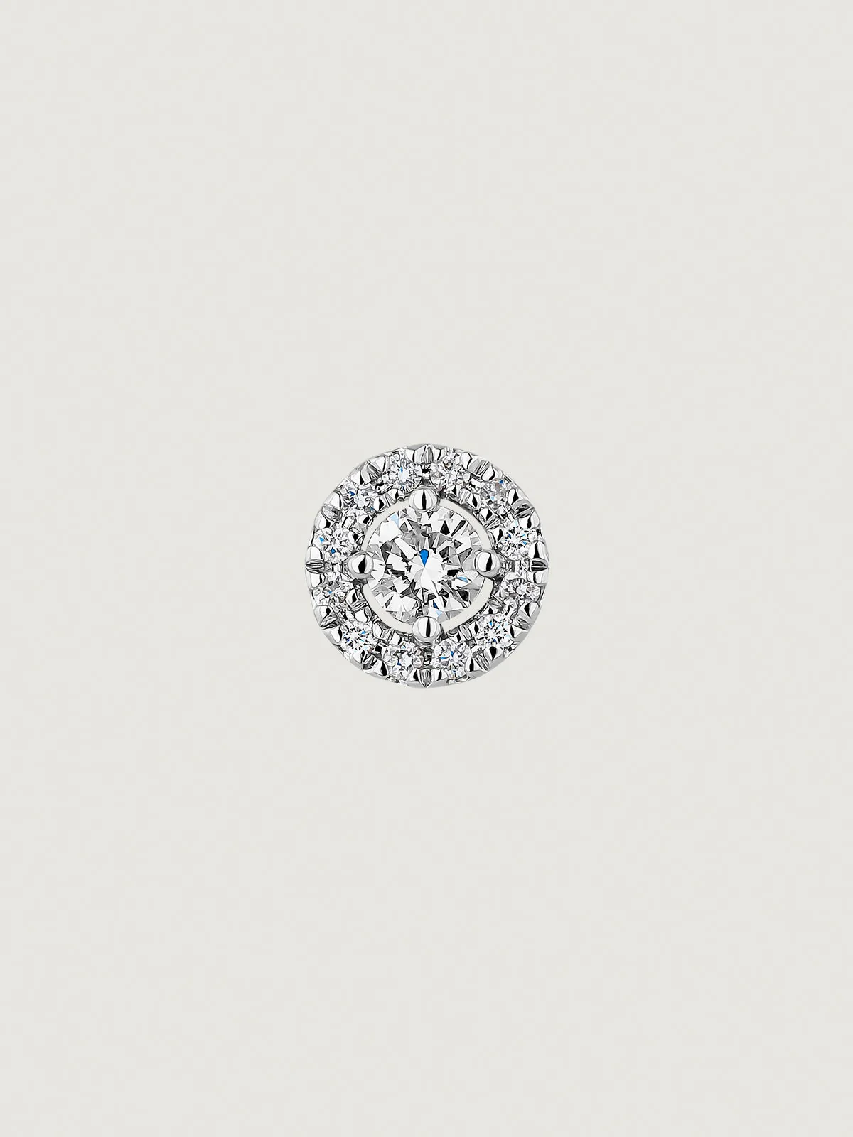 Pendiente individual de oro blanco de 18K con roseta de diamantes 0,16 cts