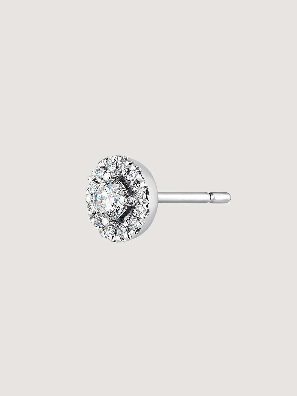 Pendiente individual de oro blanco de 18K con roseta de diamantes 0,16 cts - Image 3