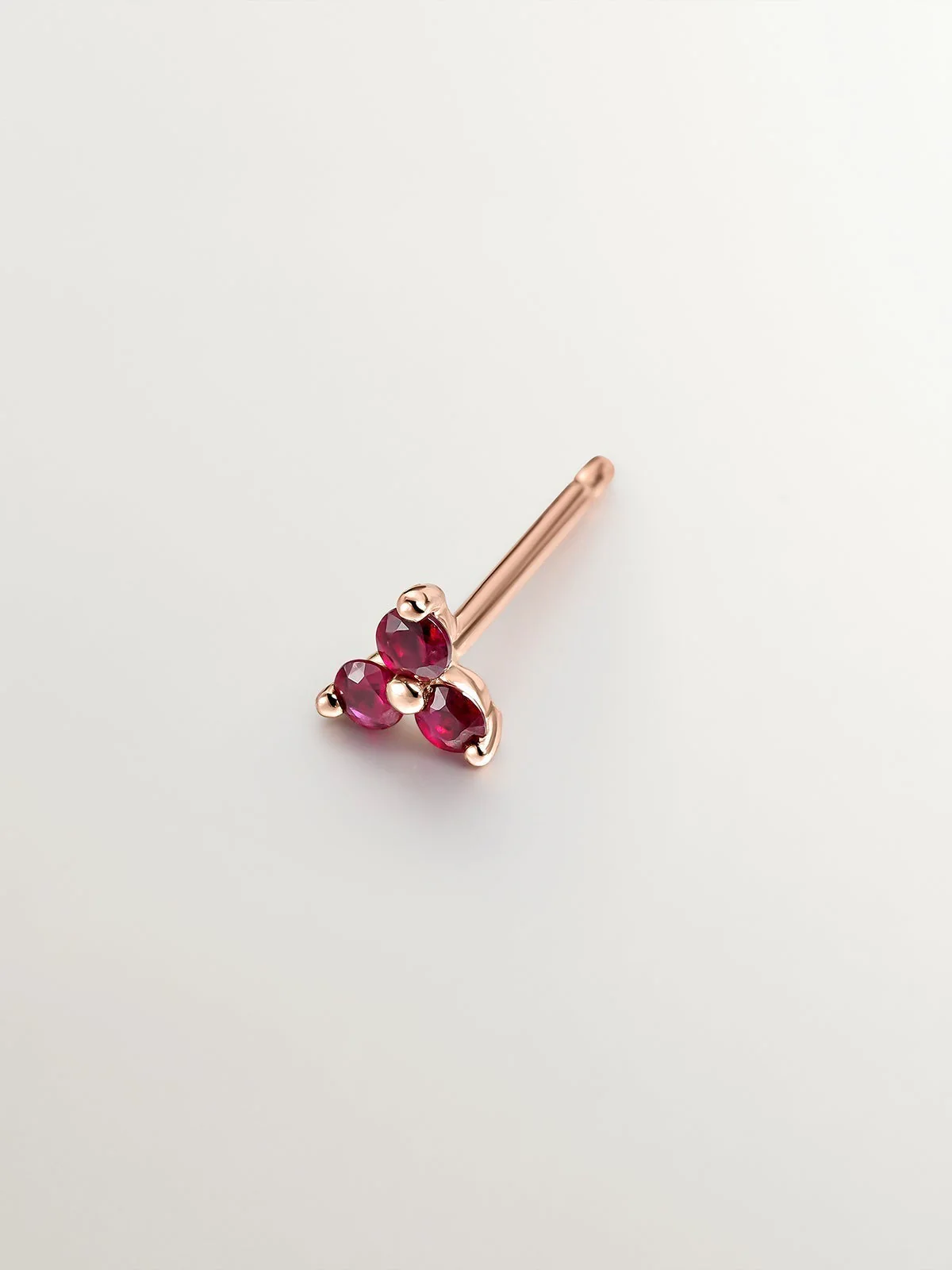 Pendiente individual de oro rosa de 9K con rubíes - Image 3