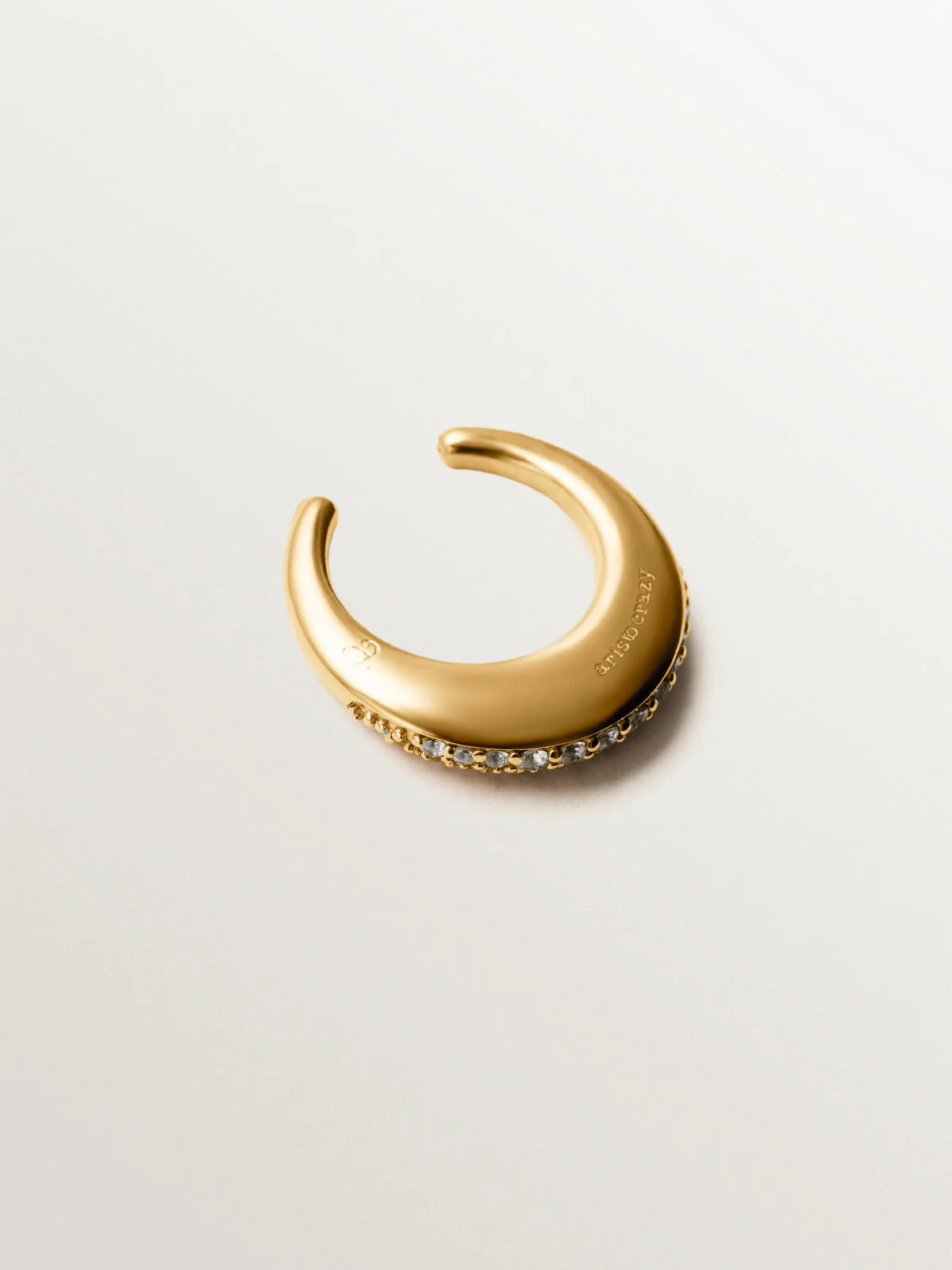 Pendiente individual de plata 925 bañada en oro amarillo de 18K con pavé de topacios blancos - Image 3